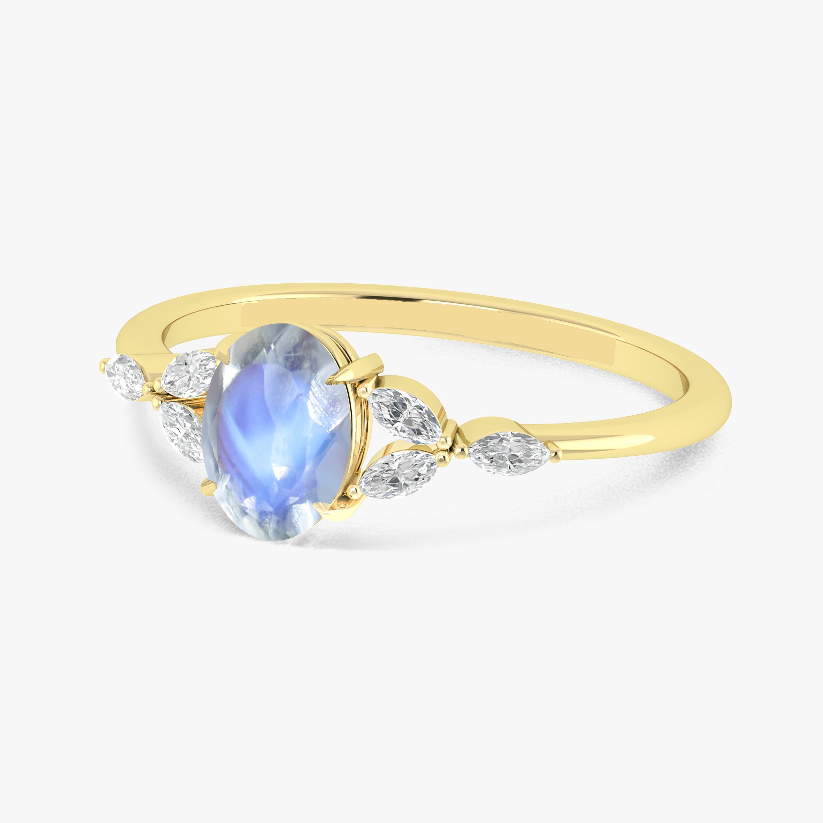Oval Shape Natural Moonstone Statement Ring in Silver & Yellow Gold Filled
