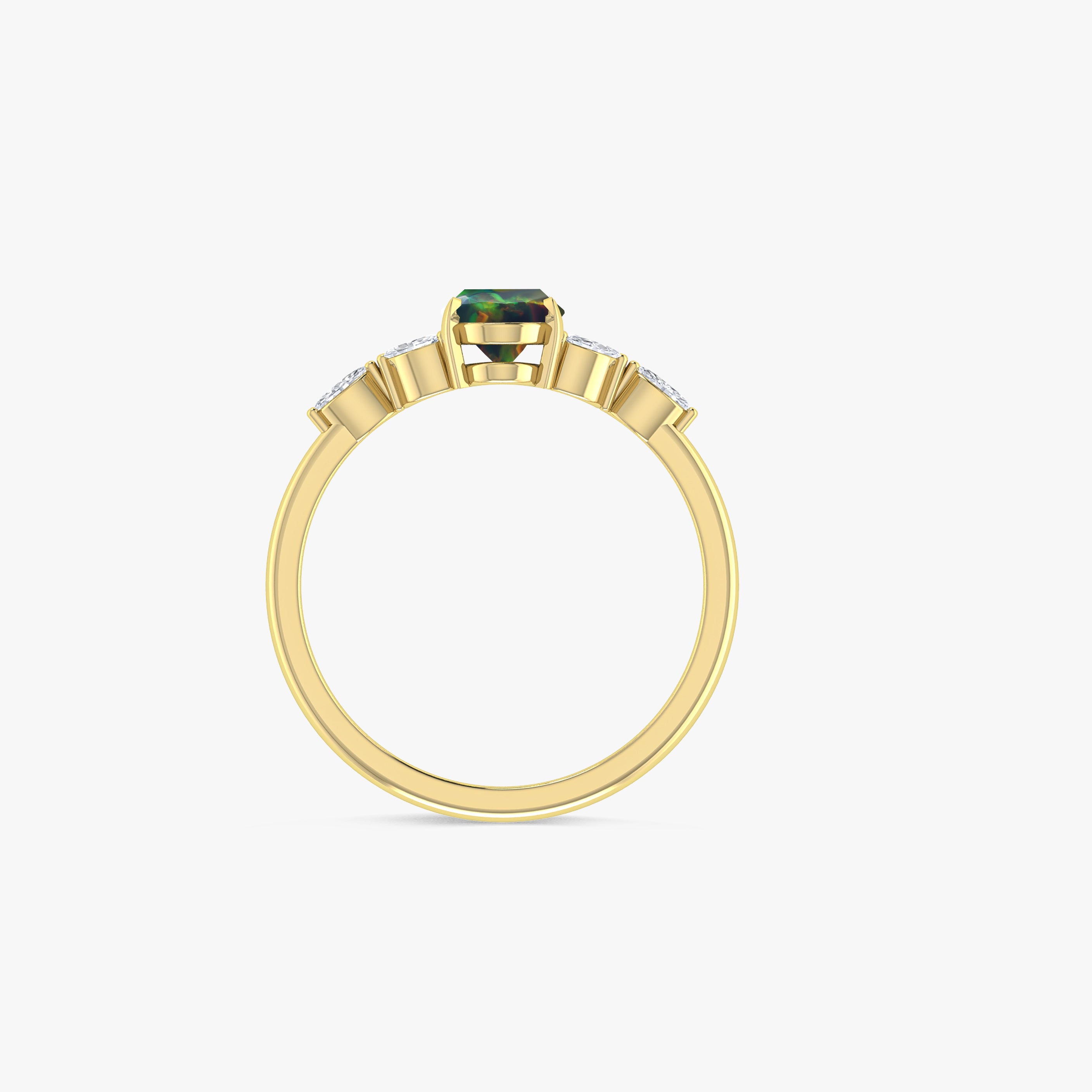 Oval Shape Natural Black Opal Statement Ring in Silver & Yellow Gold Filled