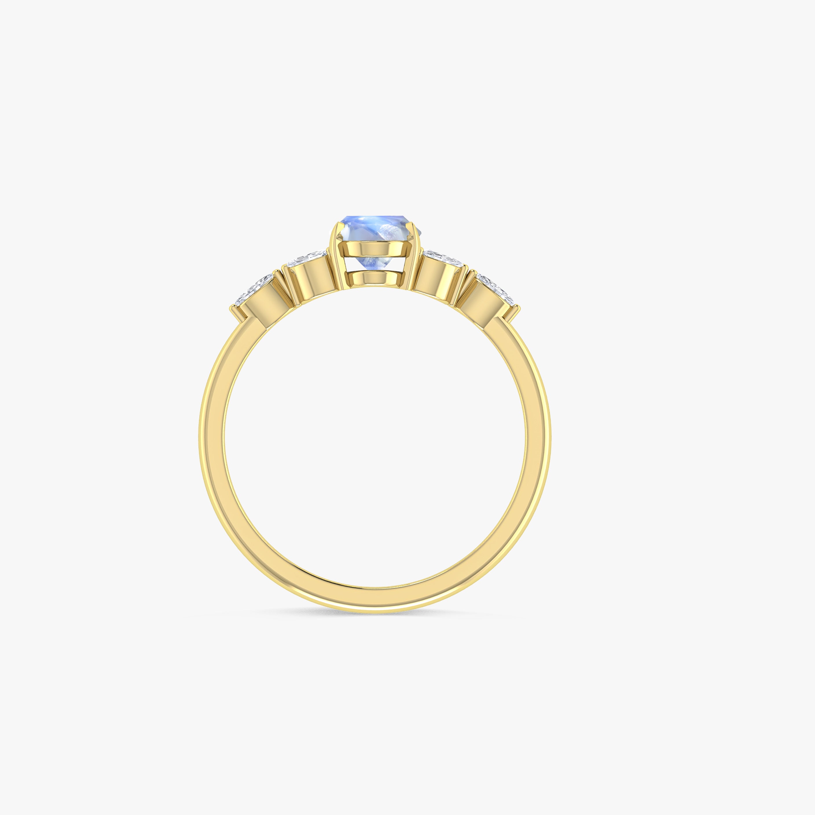 Oval Shape Natural Moonstone Statement Ring in Silver & Yellow Gold Filled
