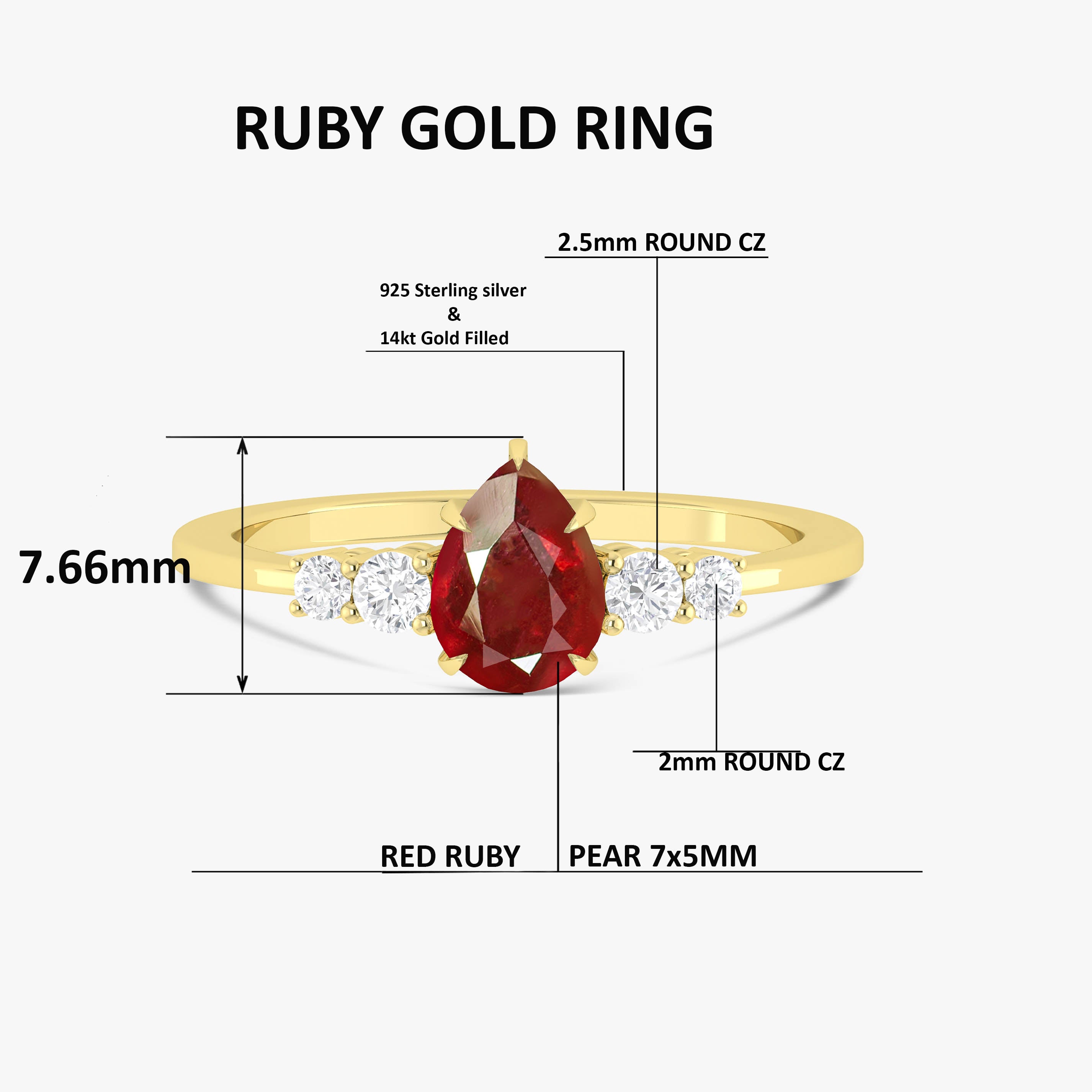 Natural Red Ruby Faceted Pear Ring
