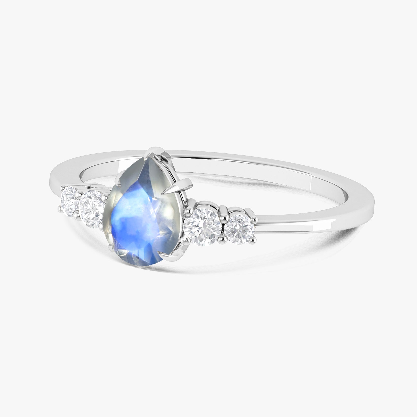 Natural Rainbow Moonstone Faceted Pear Ring