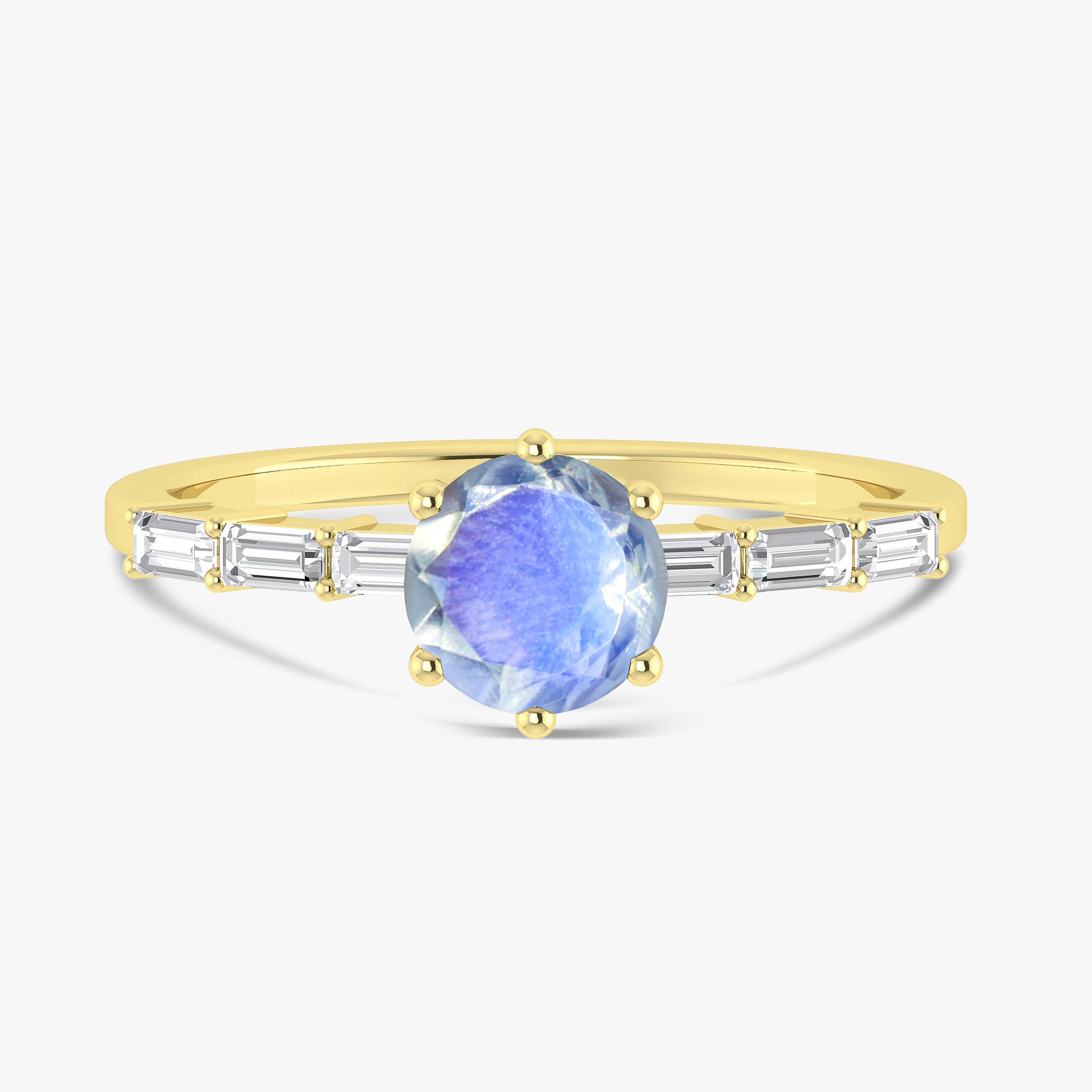 Rainbow color Seven Stone Moonstone gemstone Ring for women