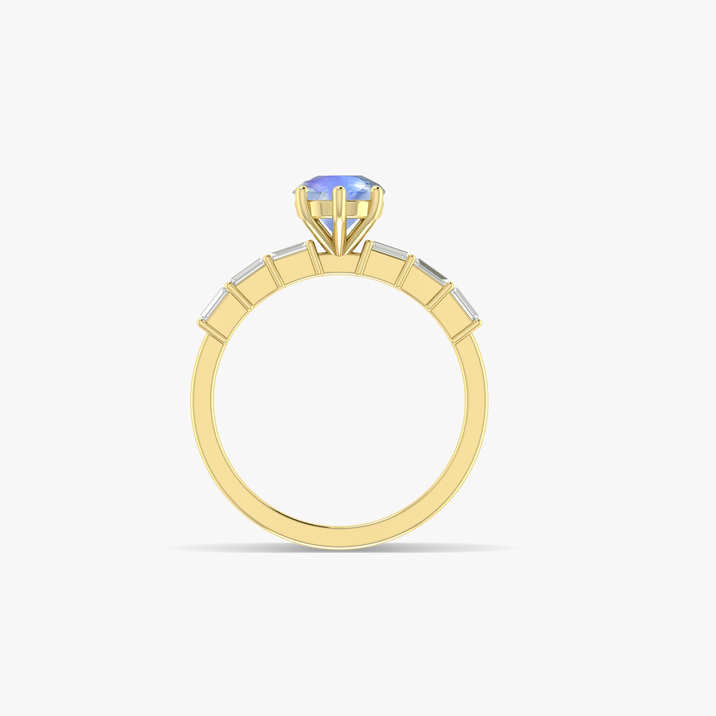 Round Shape Natural Moonstone Ring with White Zircon Side Stone
