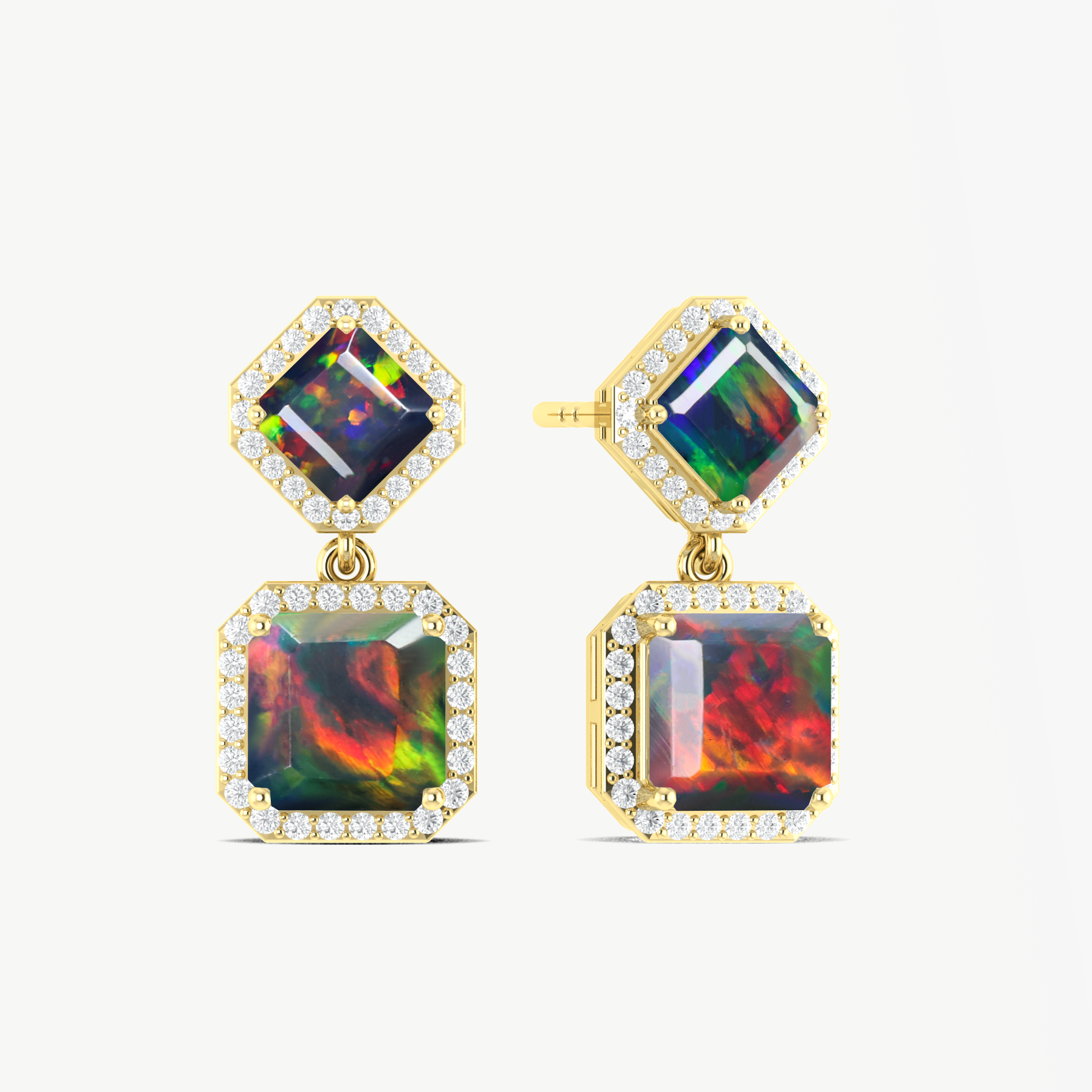 Black Opal 7x5mm Octagon Halo Drop Earring in 925 Silver 3.5ct
