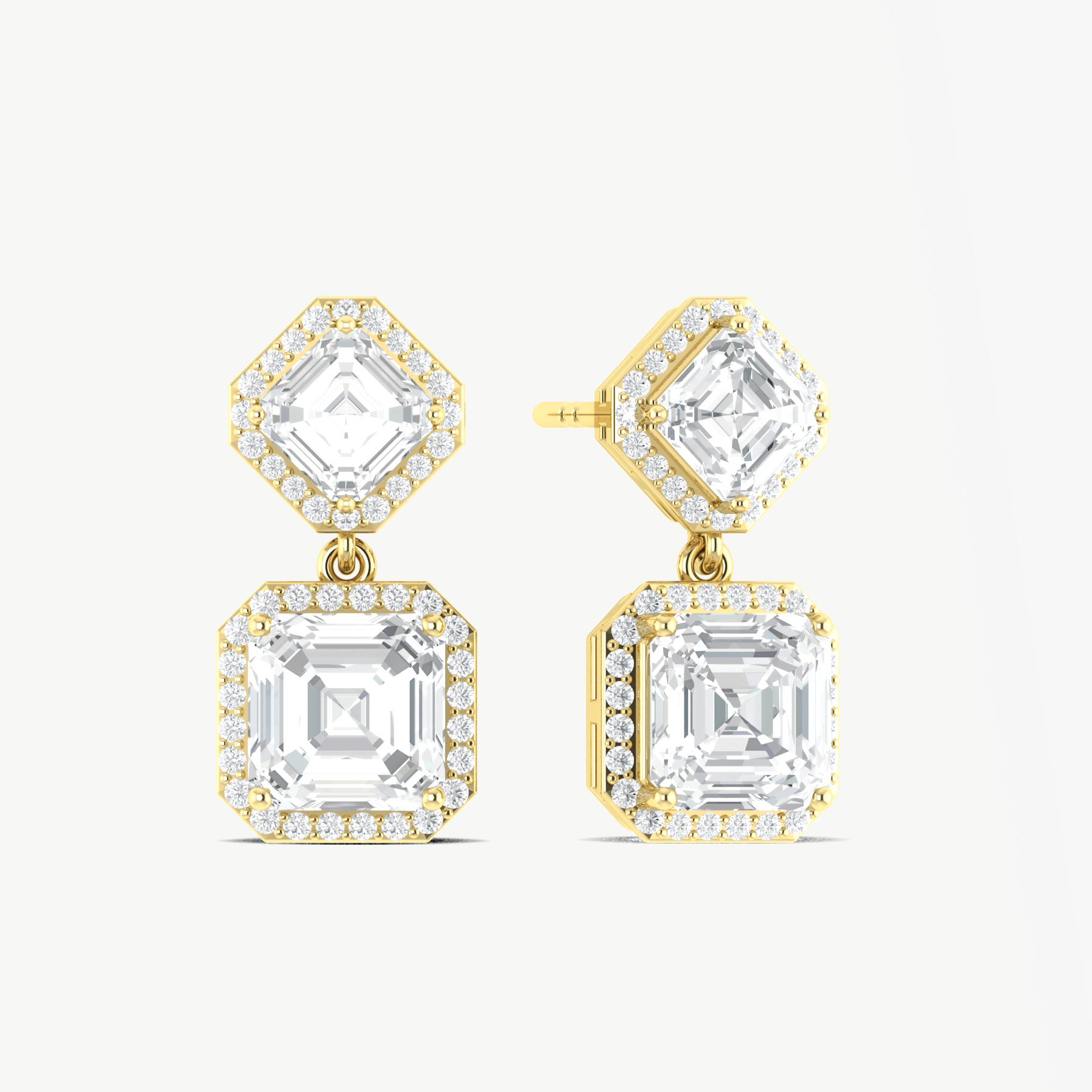 Cubic Zirconia 7x5mm Octagon Halo Drop Earring in 925 Silver 4ct