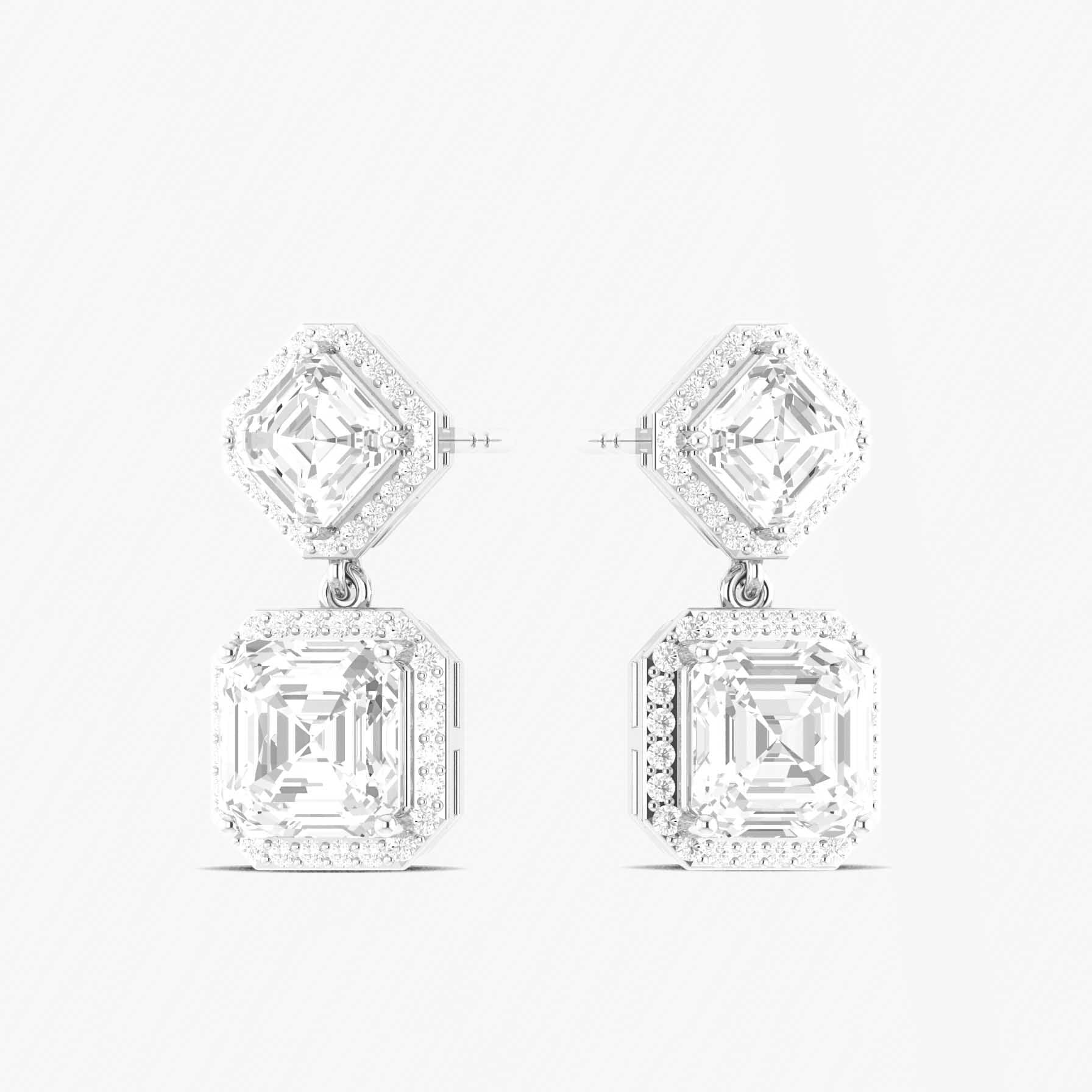 Cubic Zirconia 7x5mm Octagon Halo Drop Earring in 925 Silver 4ct