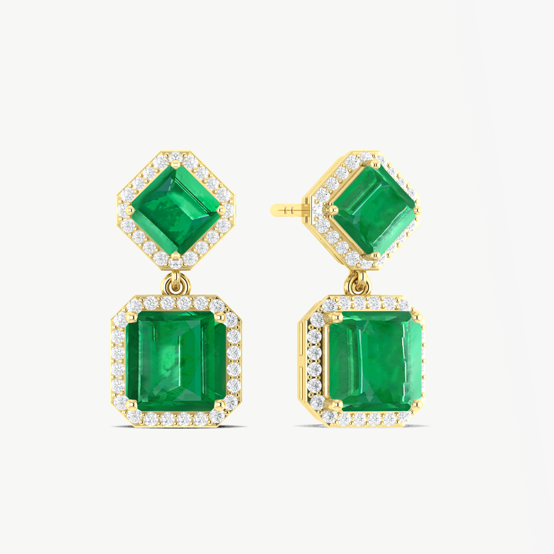 Emerald 7x5mm Octagon Halo Drop Earring in 925 Silver 4ct