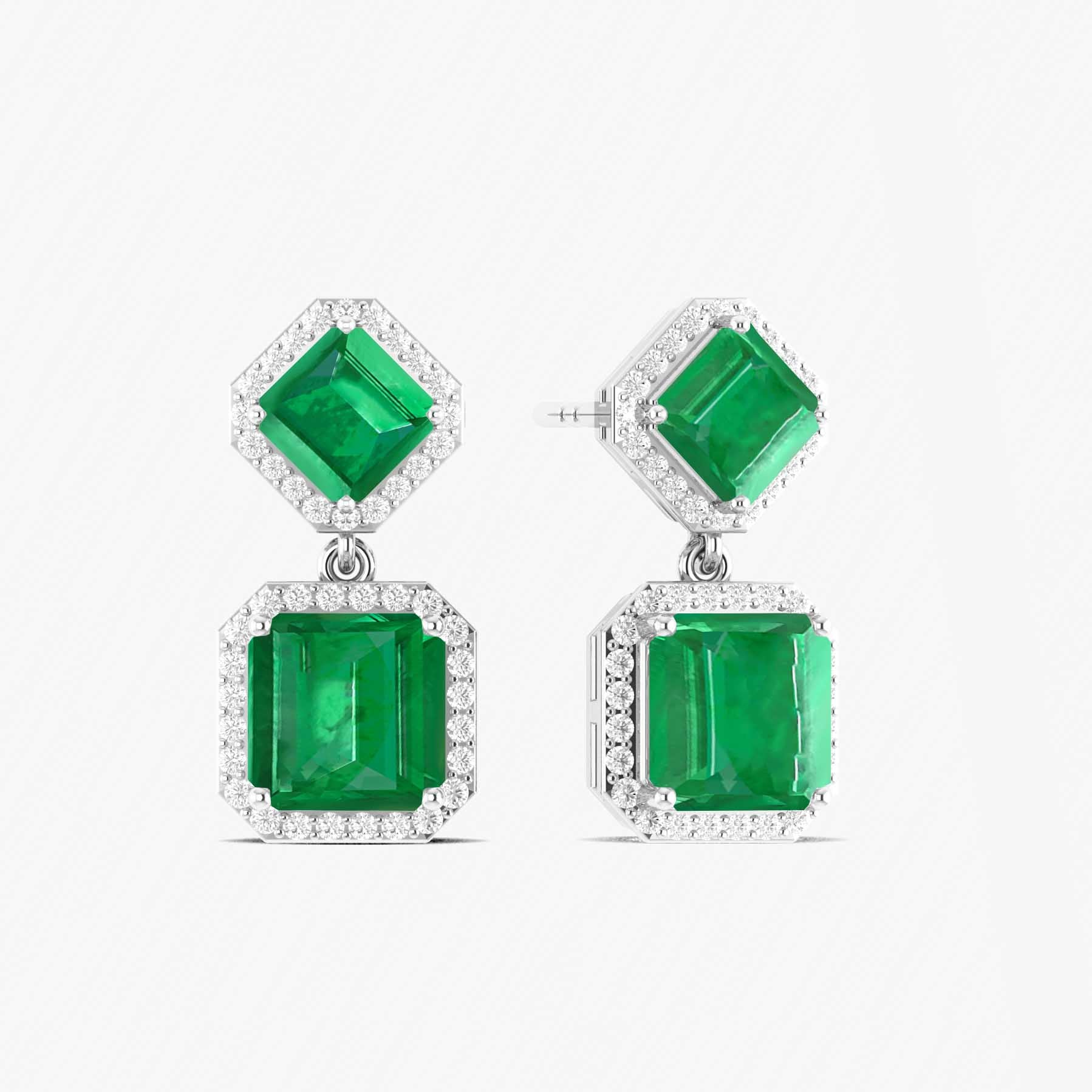Emerald 7x5mm Octagon Halo Drop Earring in 925 Silver 4ct