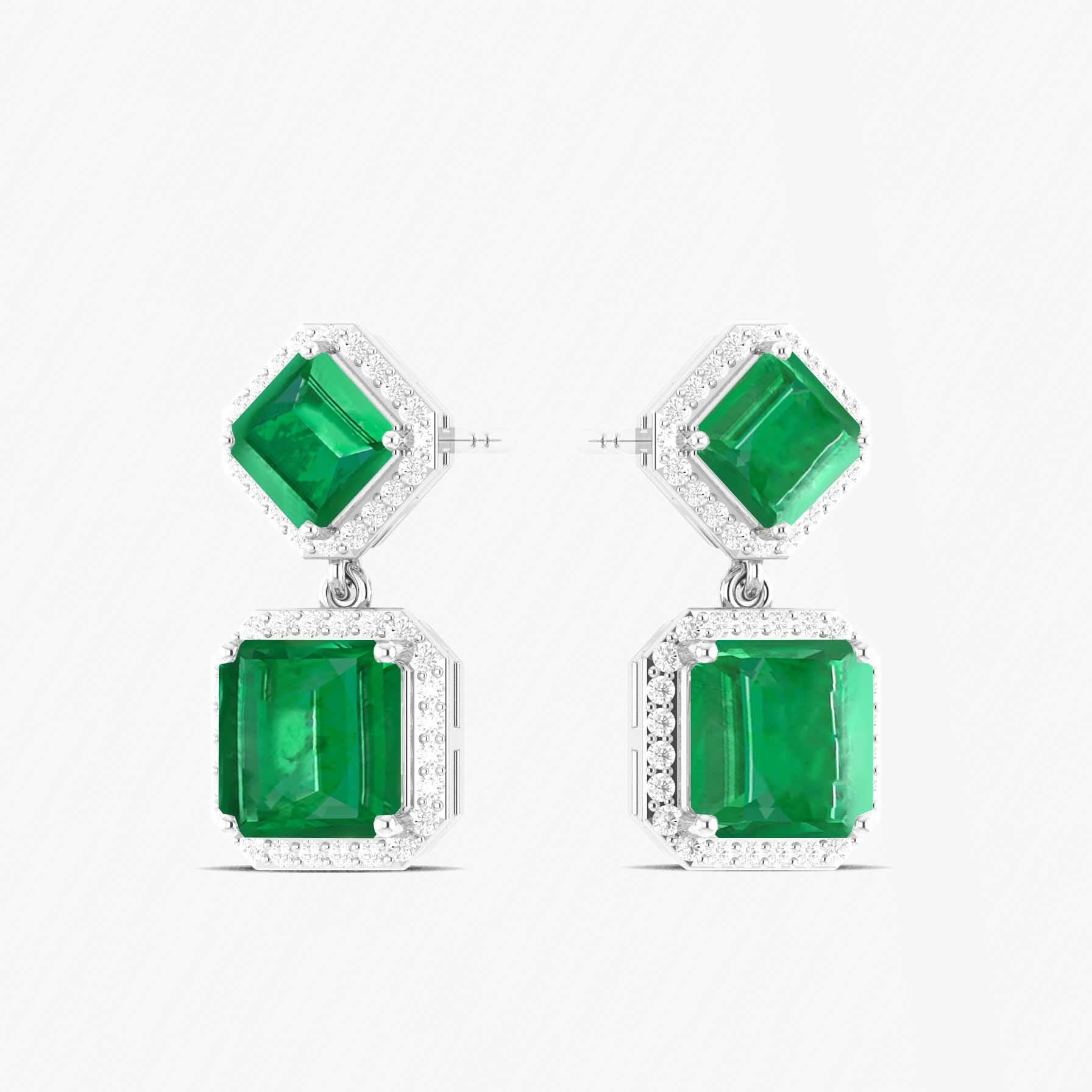 Emerald 7x5mm Octagon Halo Drop Earring in 925 Silver 4ct