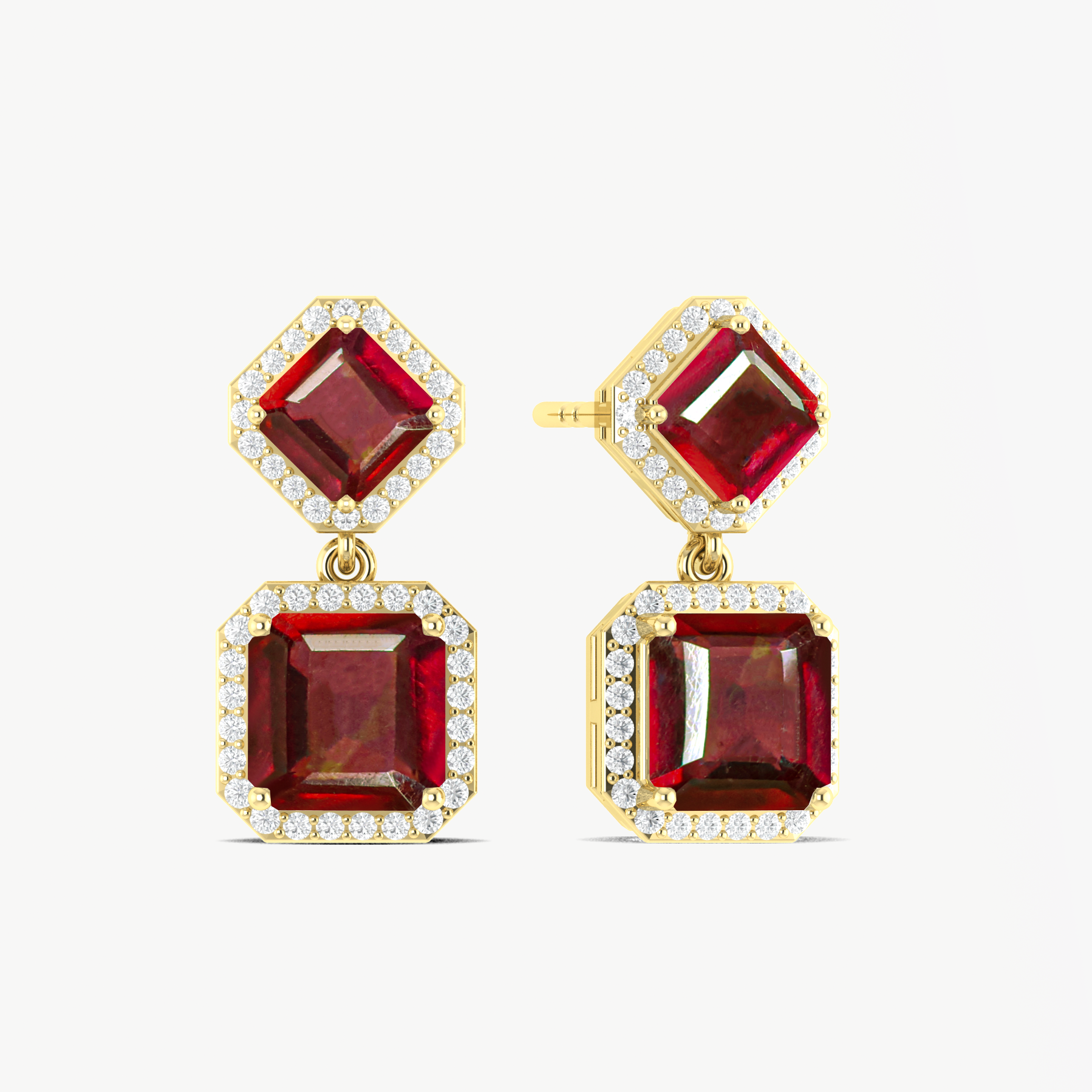 Ruby 7x5mm Octagon Halo Drop Earring in 925 Silver 4ct