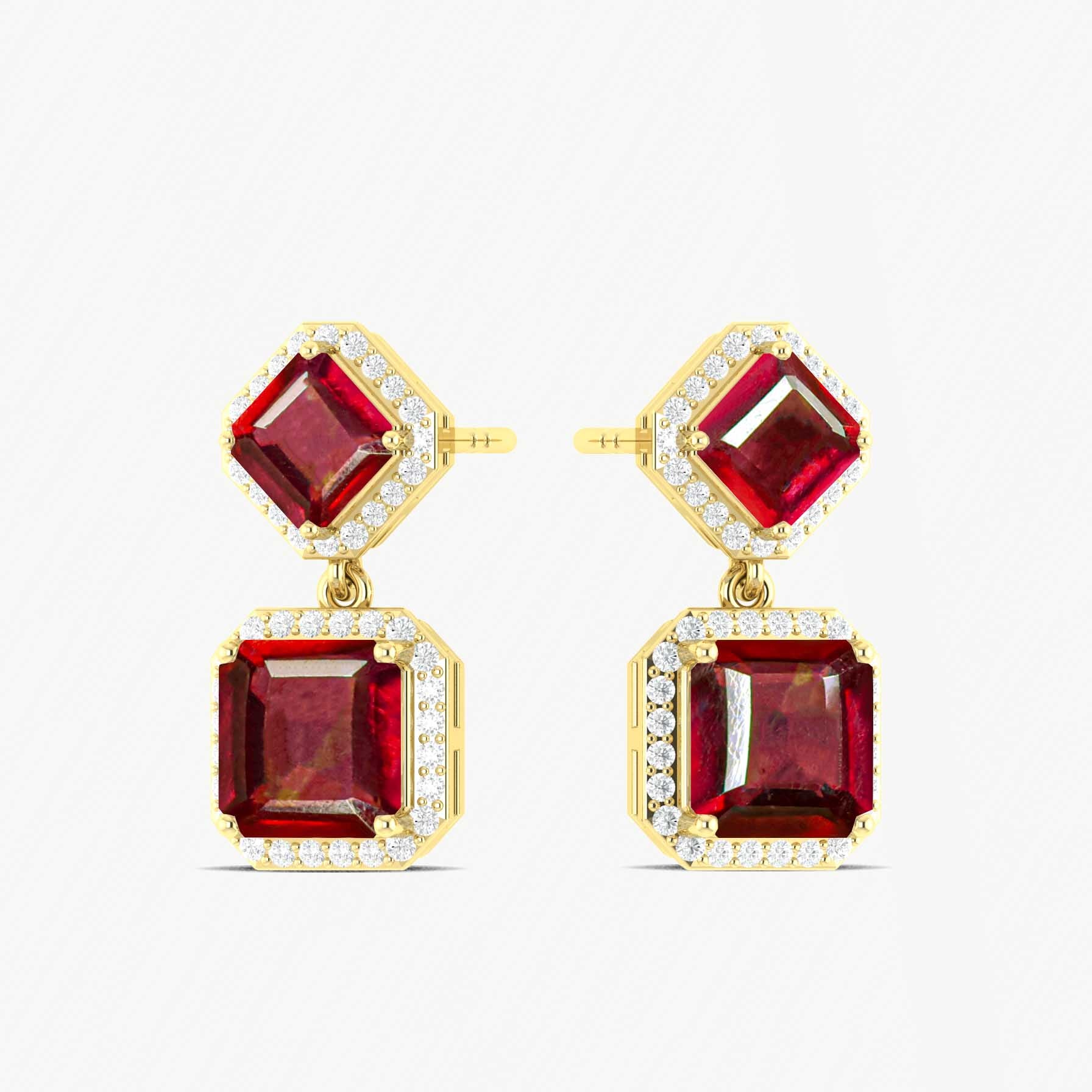 Ruby 7x5mm Octagon Halo Drop Earring in 925 Silver 4ct