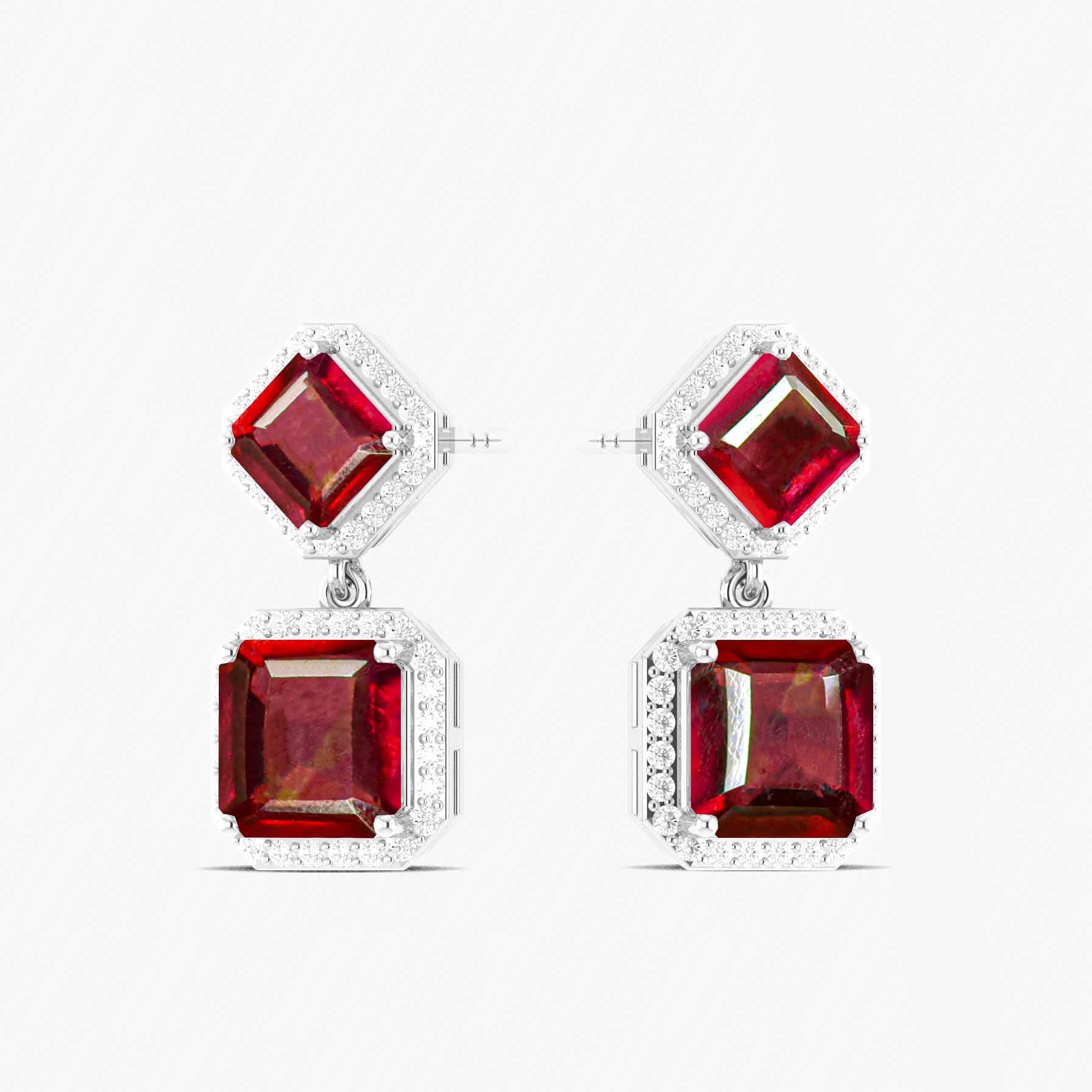 Ruby 7x5mm Octagon Halo Drop Earring in 925 Silver 4ct
