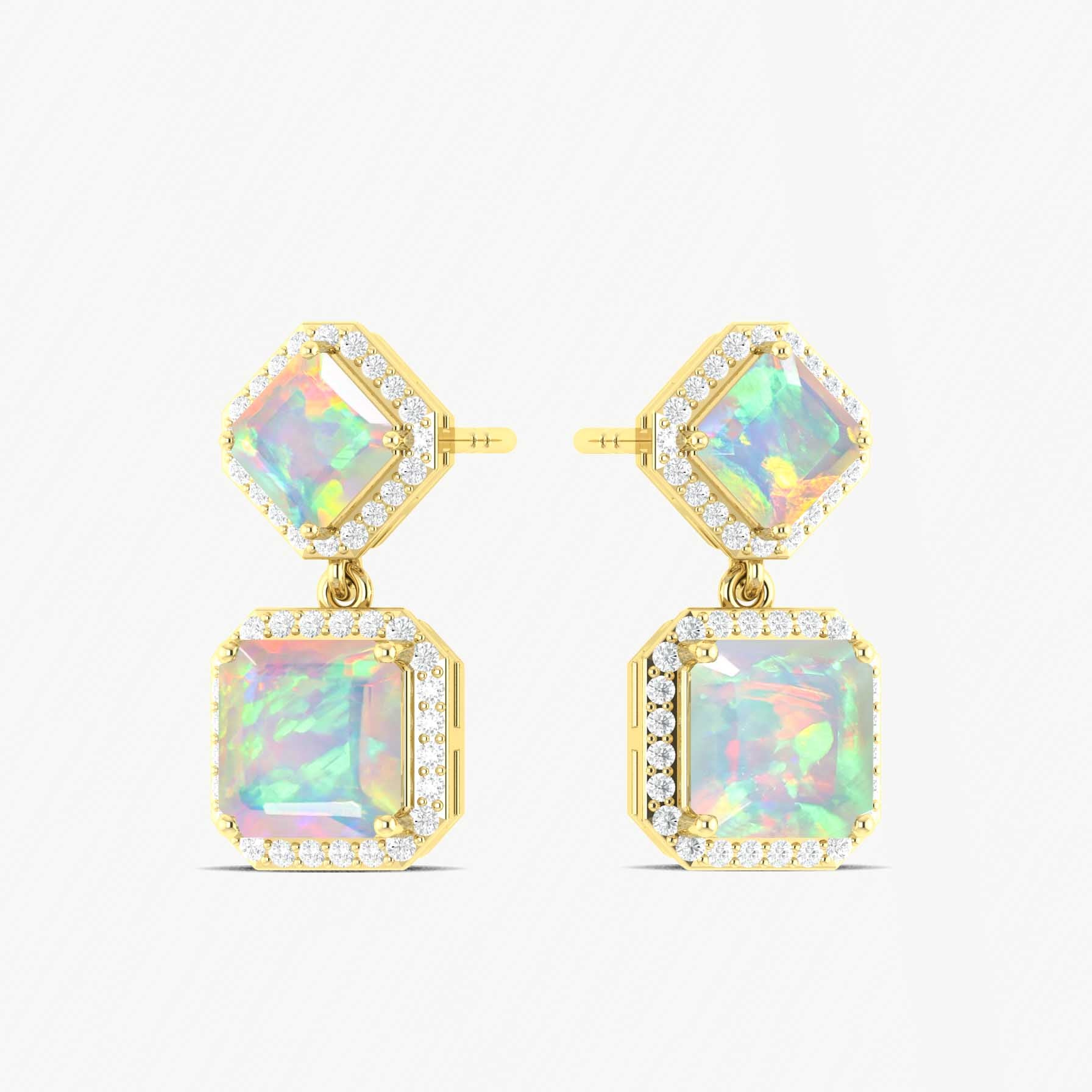 White Opal 7x5mm Octagon Halo Drop Earring in 925 Silver 3.5ct