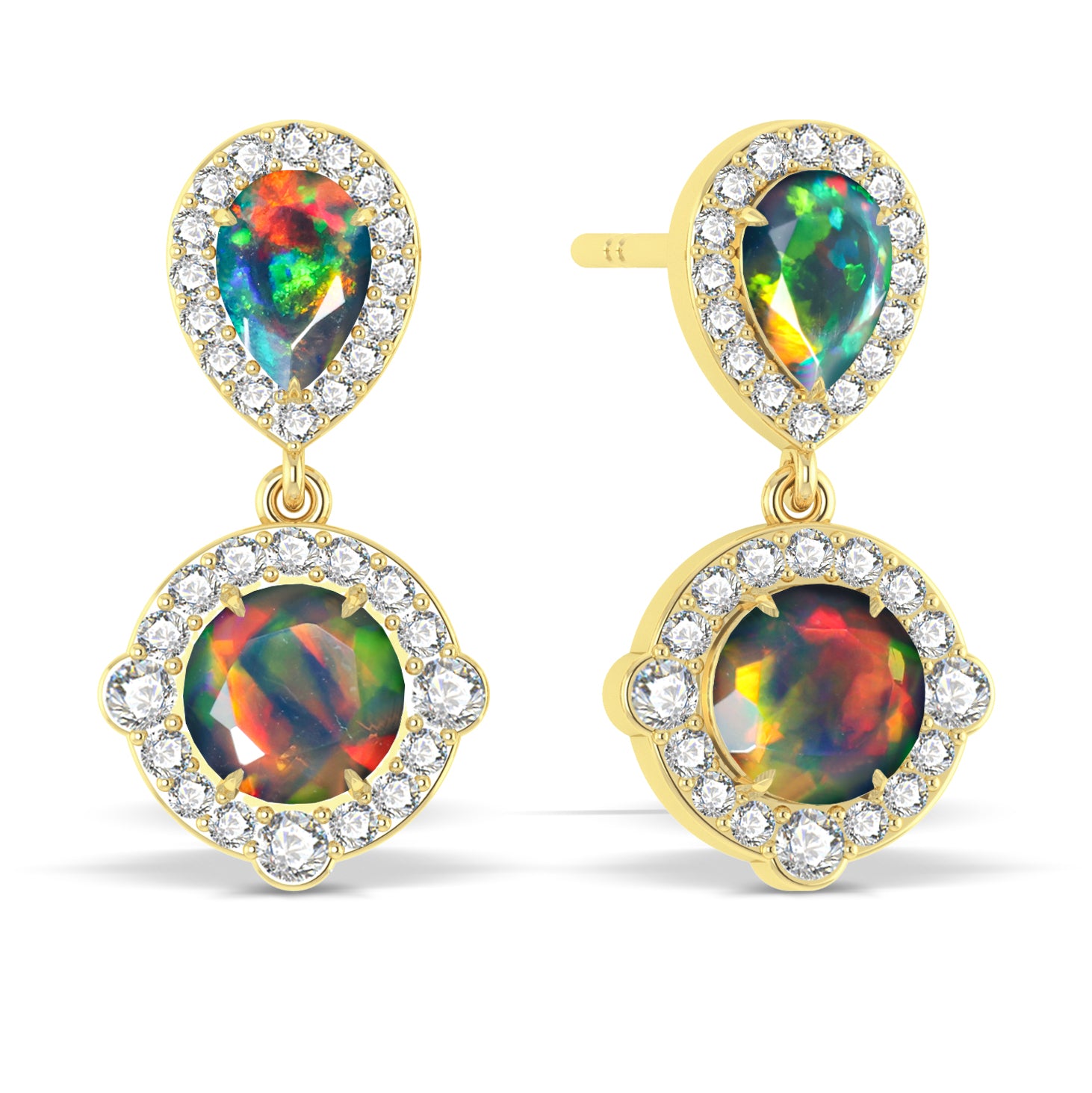 Black Opal Pear Round Halo Drop Earring in 925 Silver 2.4ct