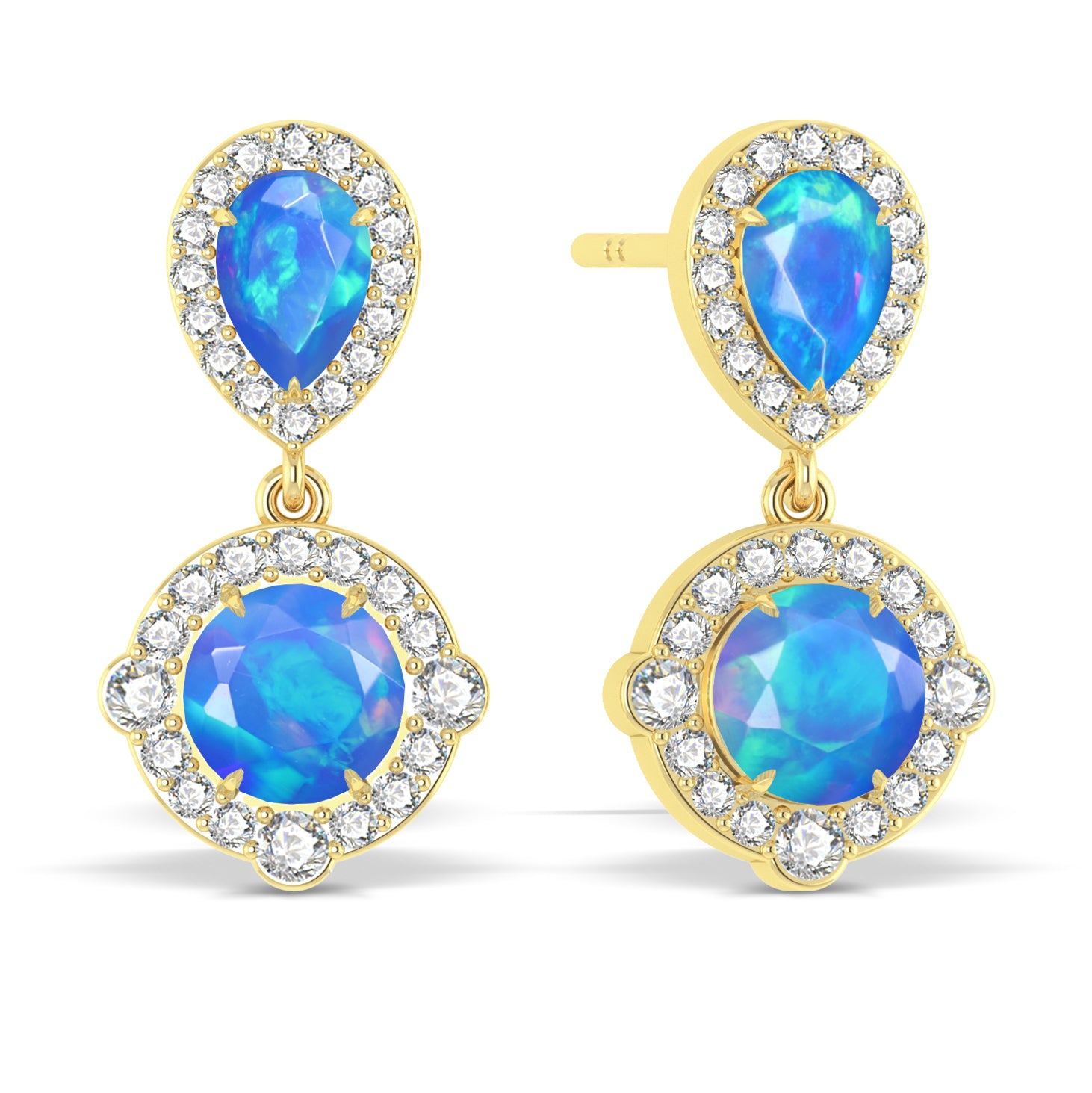 Blue Opal Pear Round Halo Drop Earring in 925 Silver 2.4ct