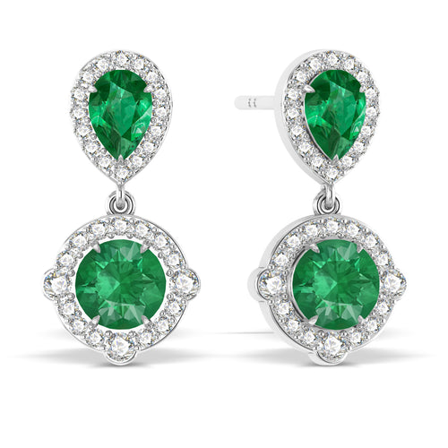 Emerald Pear Round Halo Drop Earring in 925 Silver 3ct