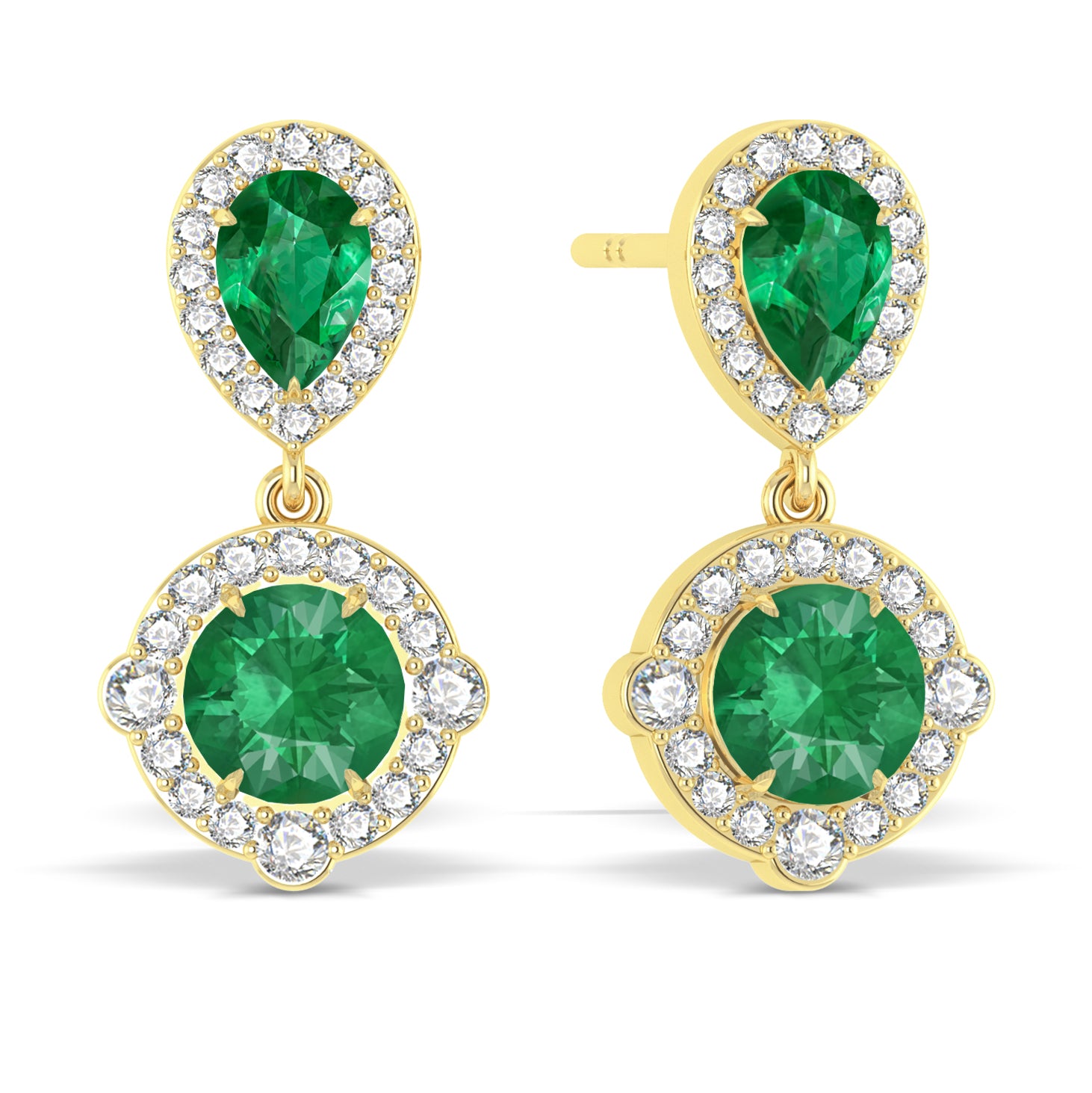 Emerald Pear Round Halo Drop Earring in 925 Silver 3ct