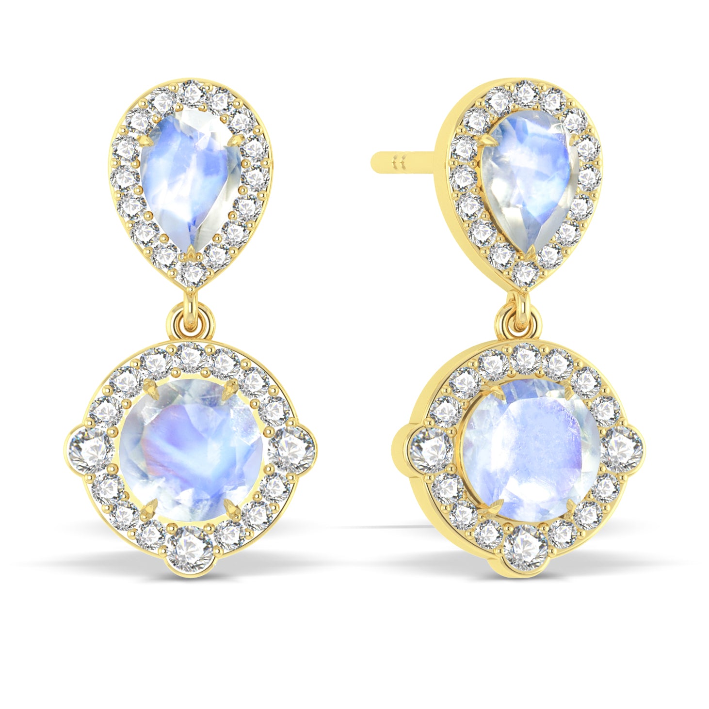 Moonstone Pear Round Halo Drop Earring in 925 Silver 3ct