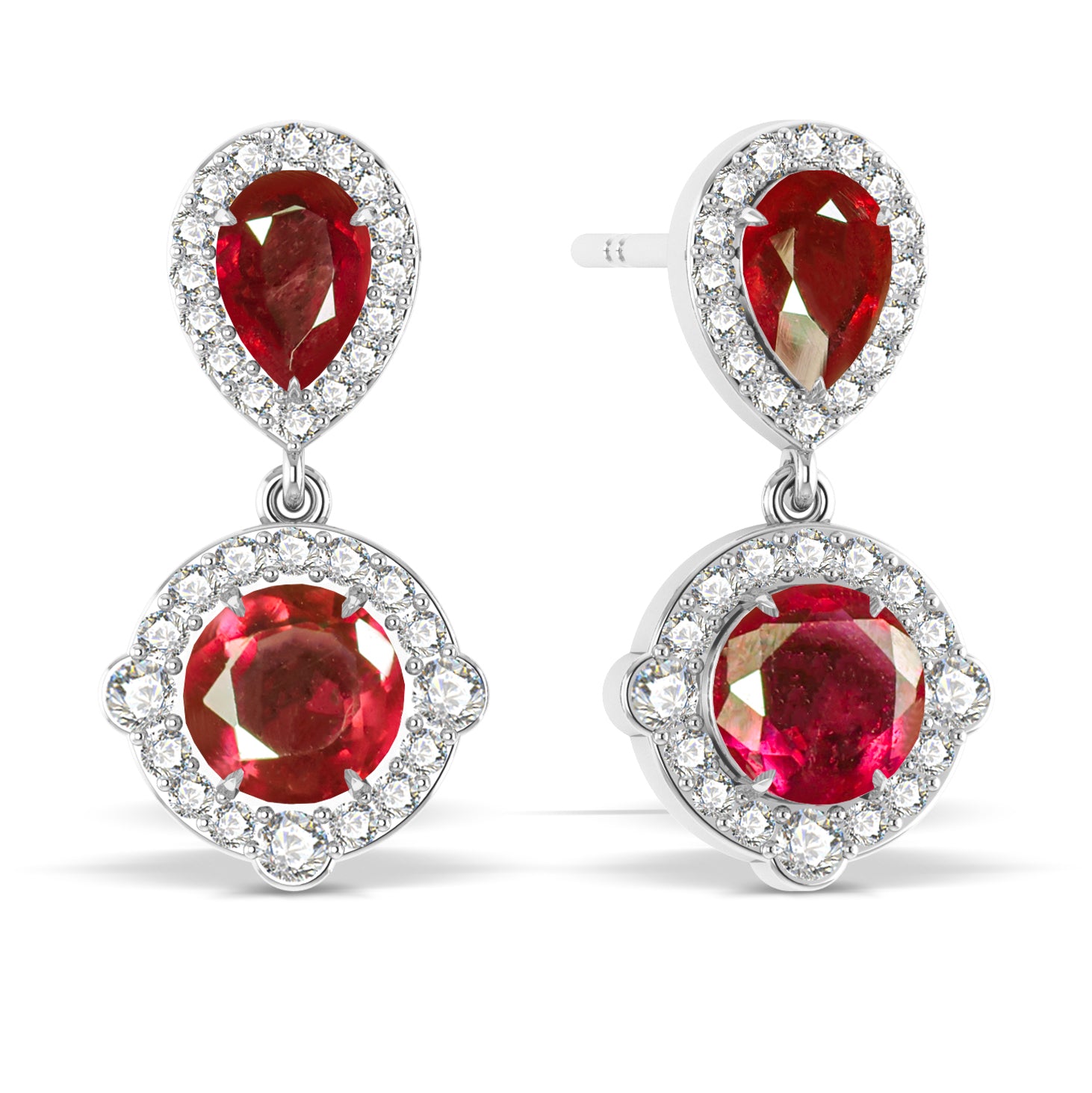 Ruby Pear Round Halo Drop Earring in 925 Silver 3ct