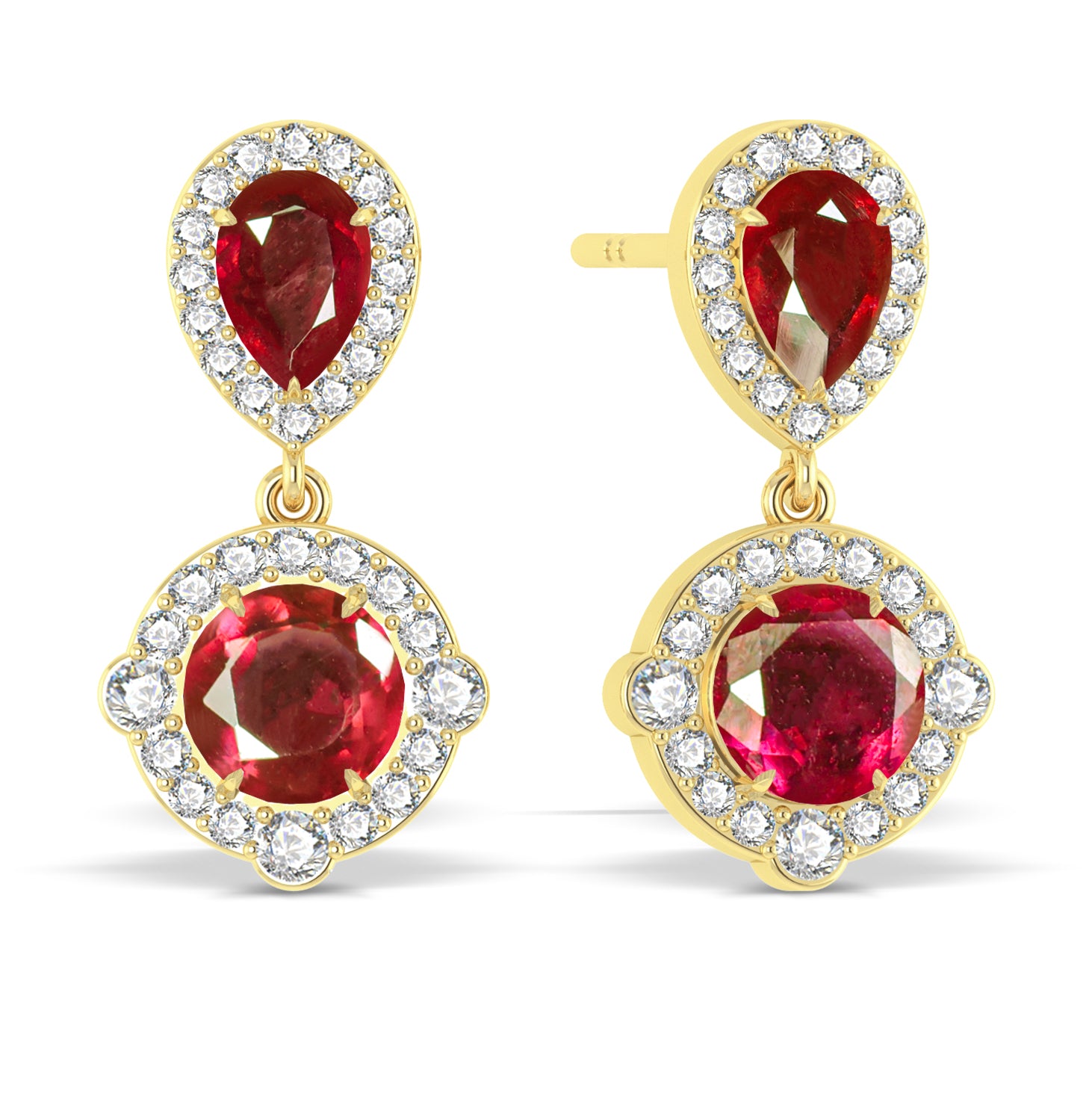 Ruby Pear Round Halo Drop Earring in 925 Silver 3ct