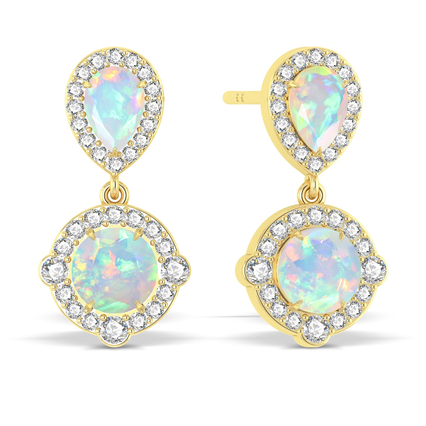 White Opal Pear Round Halo Drop Earring in 925 Silver 2.4ct