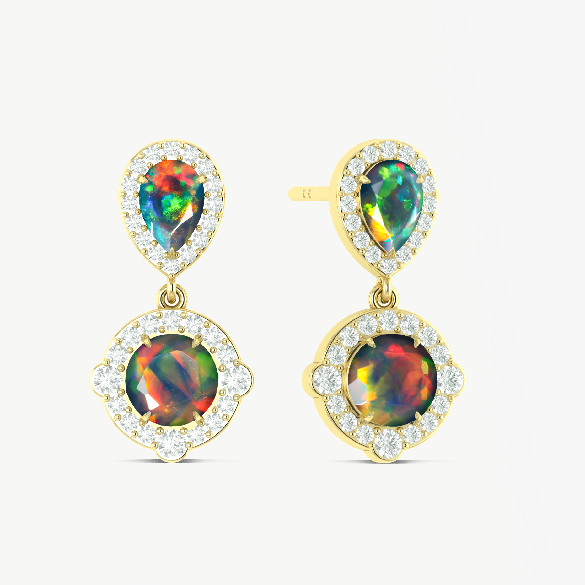Black Opal Pear Round Halo Drop Earring in 925 Silver 2.4ct