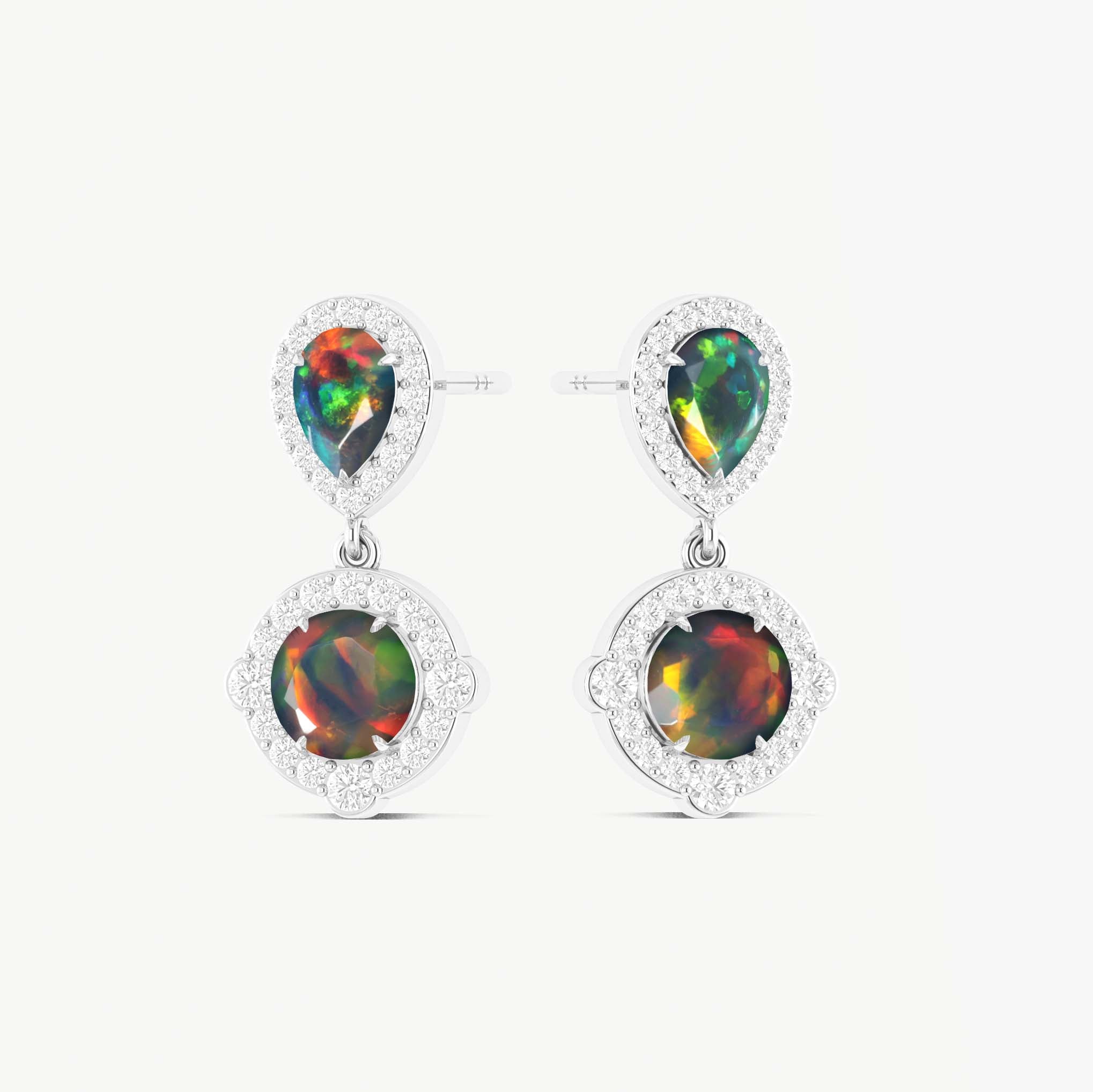 Black Opal Pear Round Halo Drop Earring in 925 Silver 2.4ct