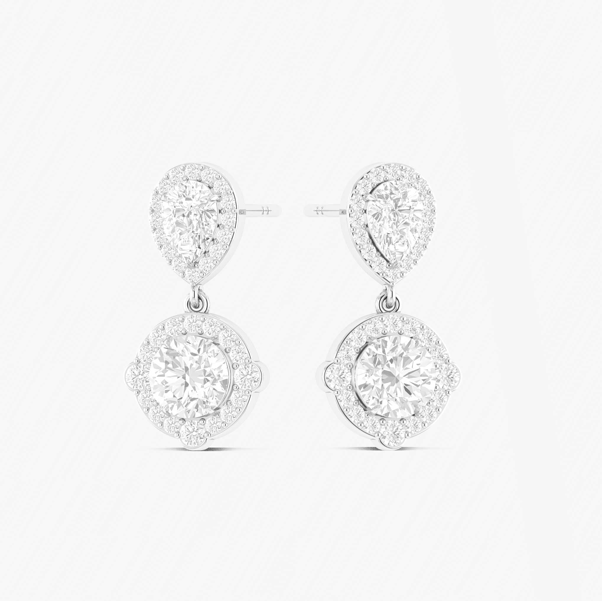 Cubic Zirconia Pear Round Halo Drop Earring in 925 Silver 3ct