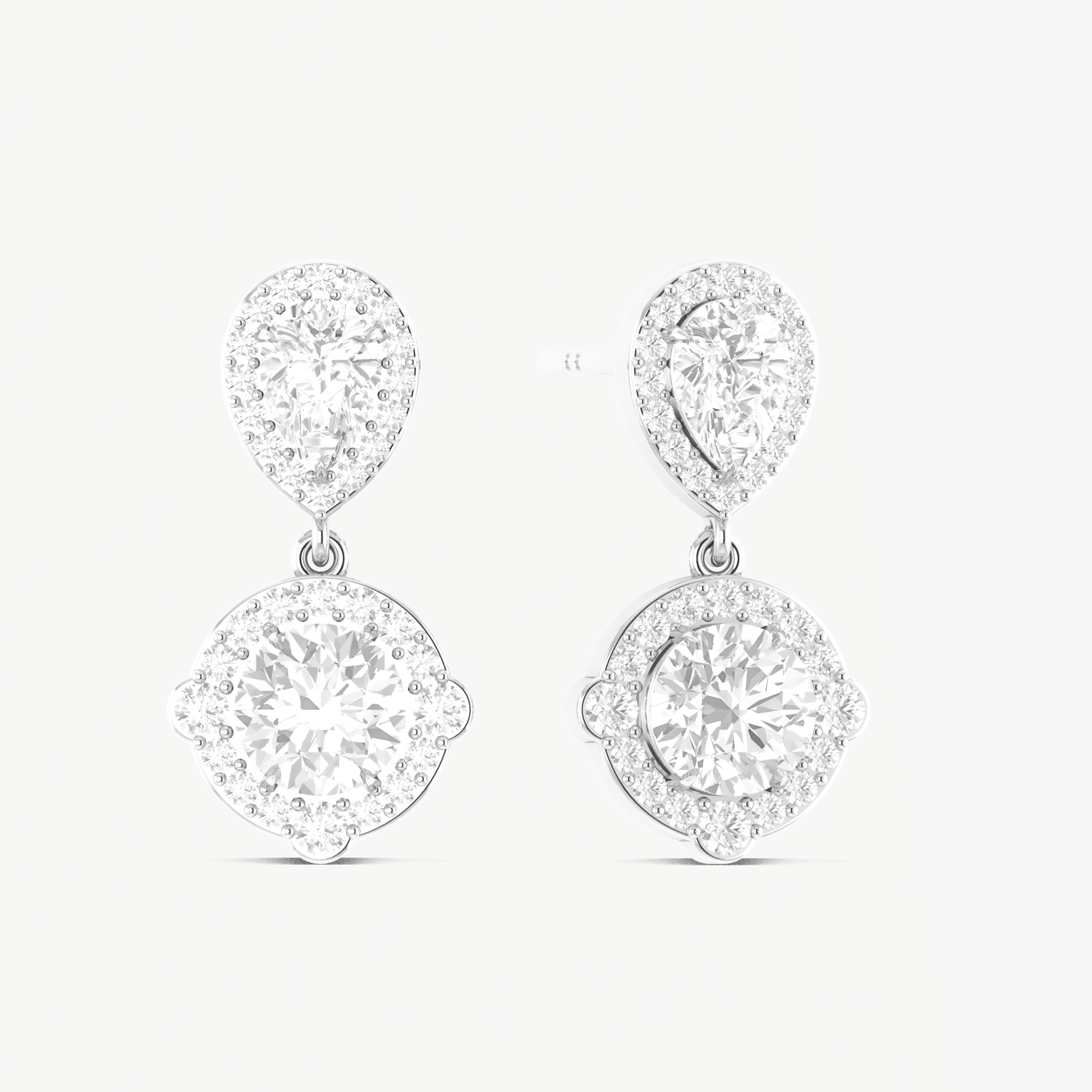 Cubic Zirconia Pear Round Halo Drop Earring in 925 Silver 3ct