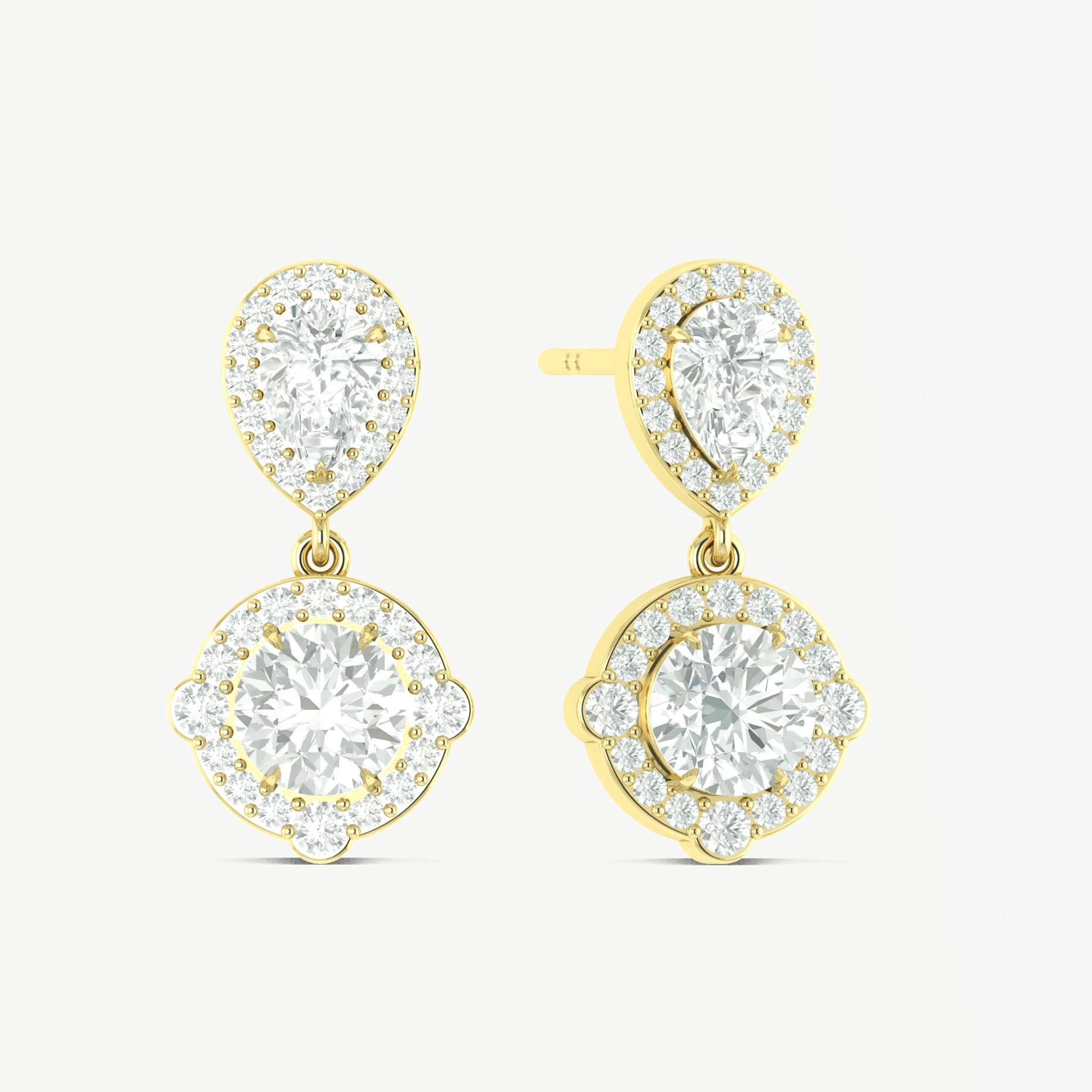 Cubic Zirconia Pear Round Halo Drop Earring in 925 Silver 3ct