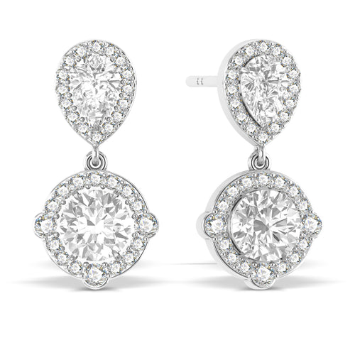 Cubic Zirconia Pear Round Halo Drop Earring in 925 Silver 3ct