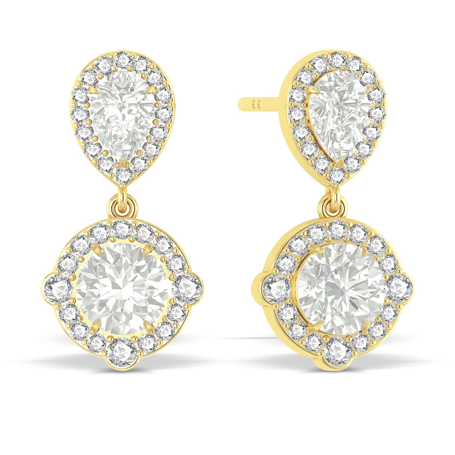 Cubic Zirconia Pear Round Halo Drop Earring in 925 Silver 3ct