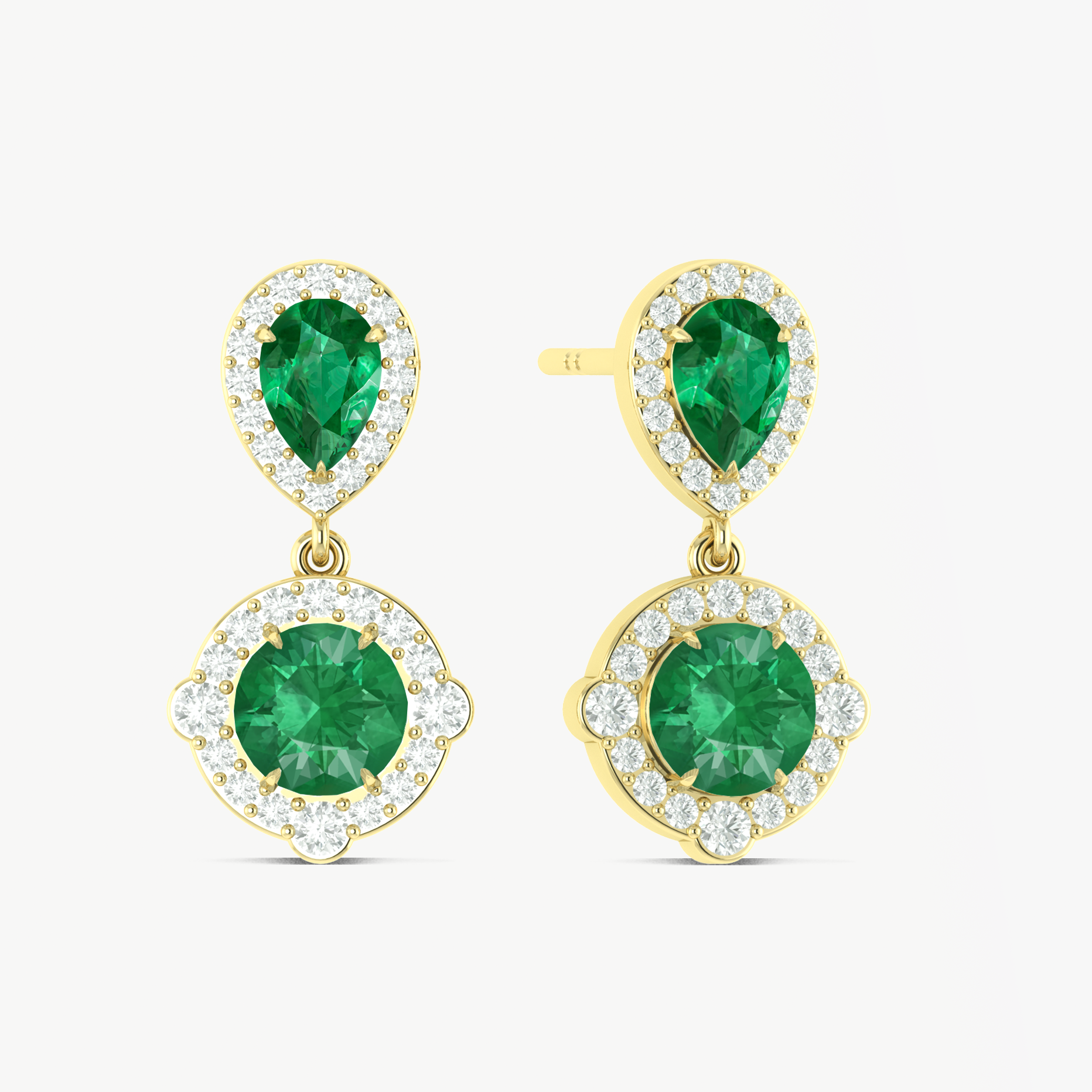 Emerald Pear Round Halo Drop Earring in 925 Silver 3ct