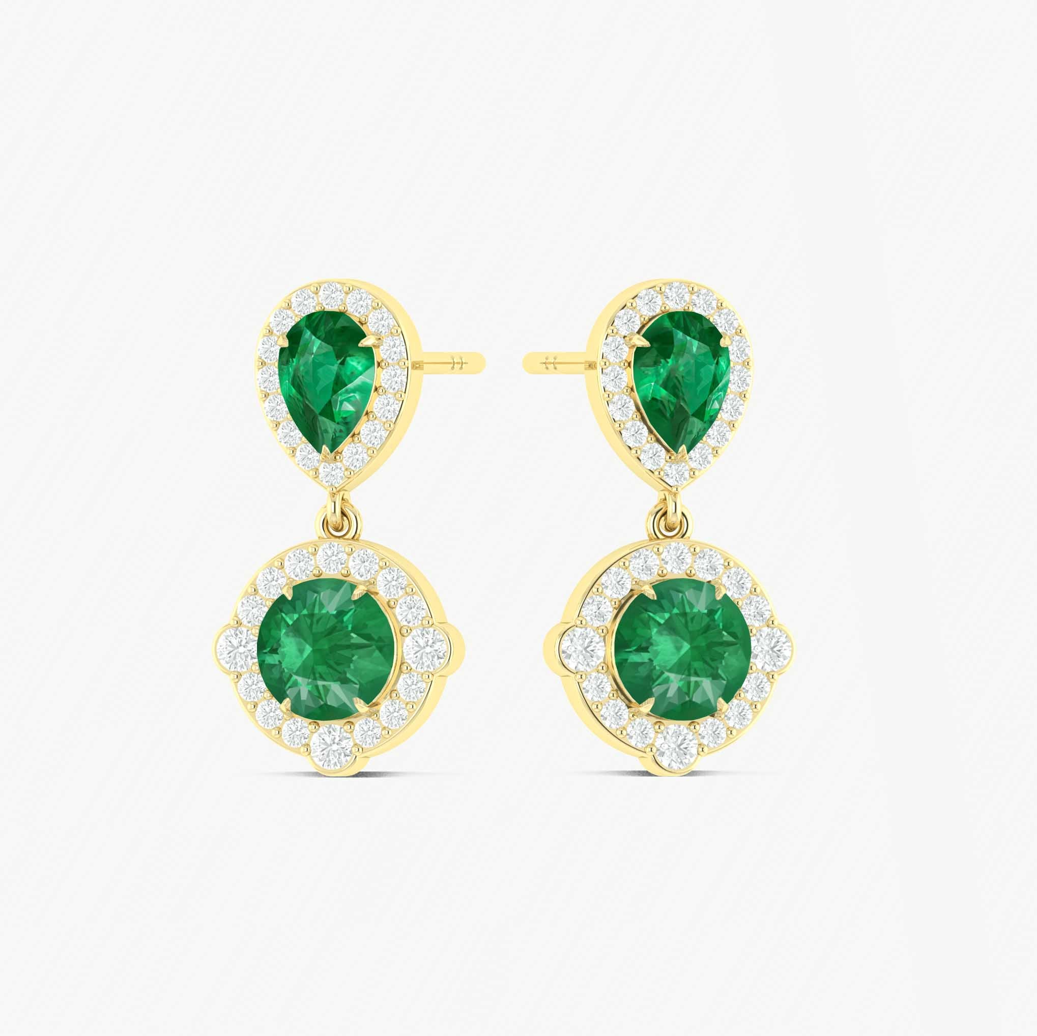 Emerald Pear Round Halo Drop Earring in 925 Silver 3ct