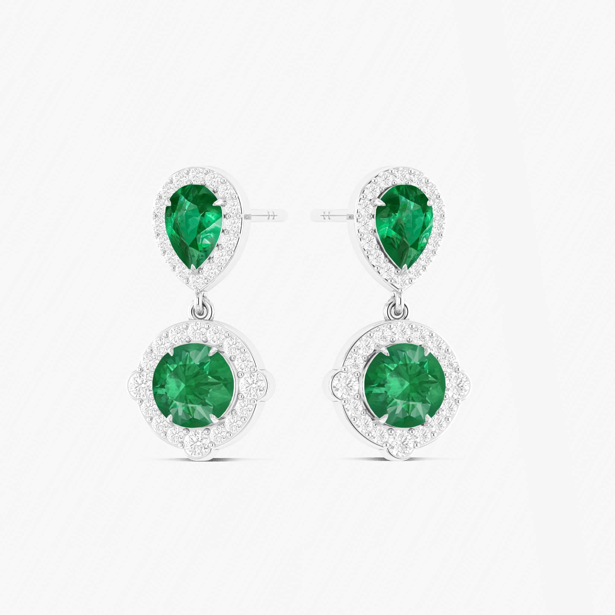 Emerald Pear Round Halo Drop Earring in 925 Silver 3ct