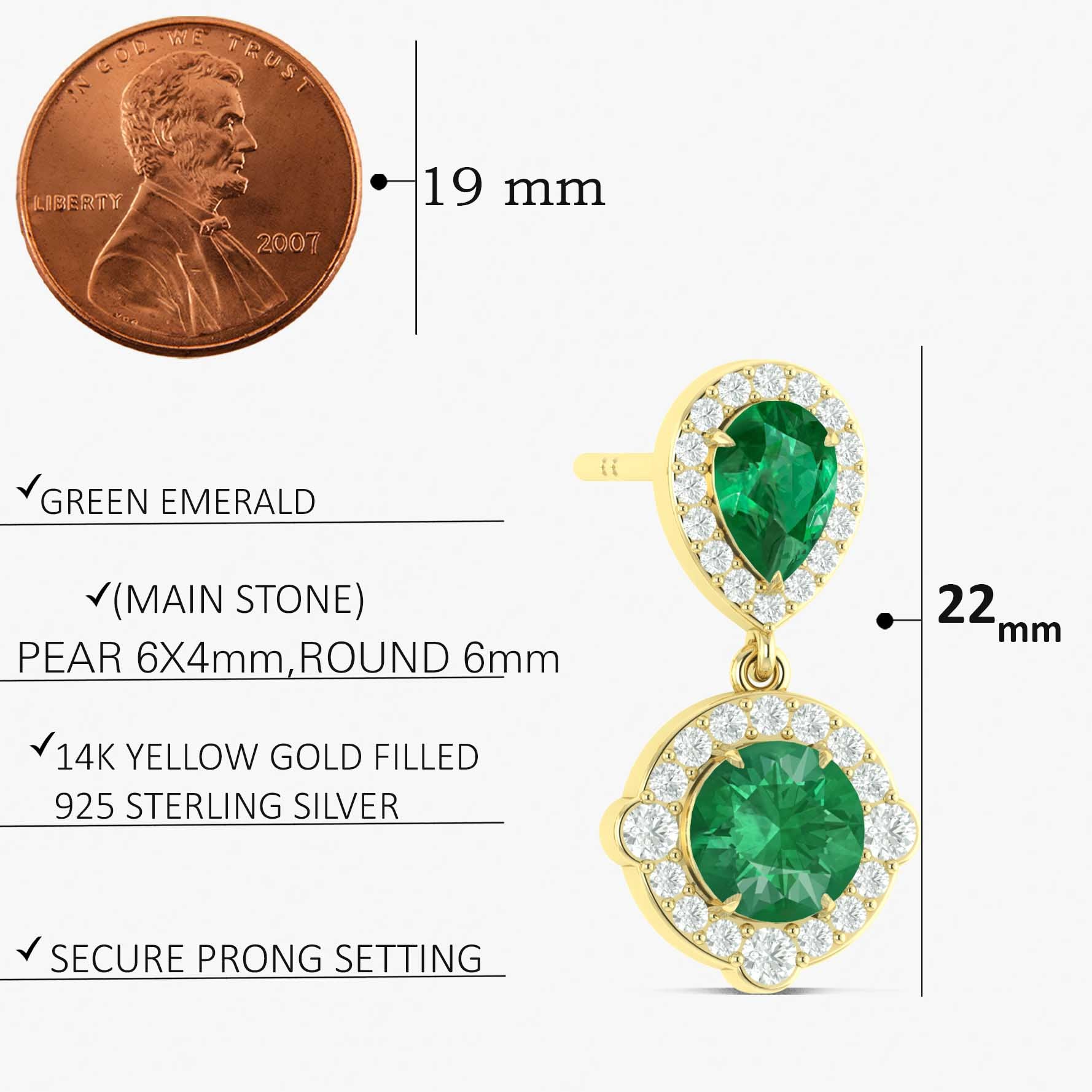 Emerald Pear Round Halo Drop Earring in 925 Silver 3ct
