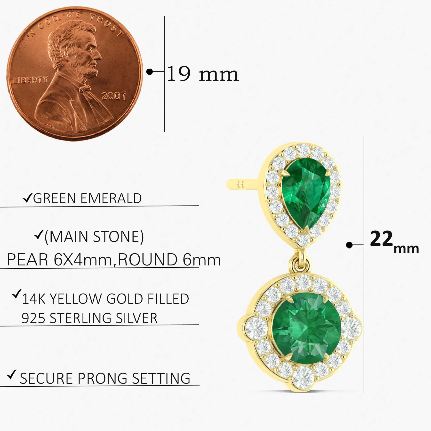Emerald Pear Round Halo Drop Earring in 925 Silver 3ct