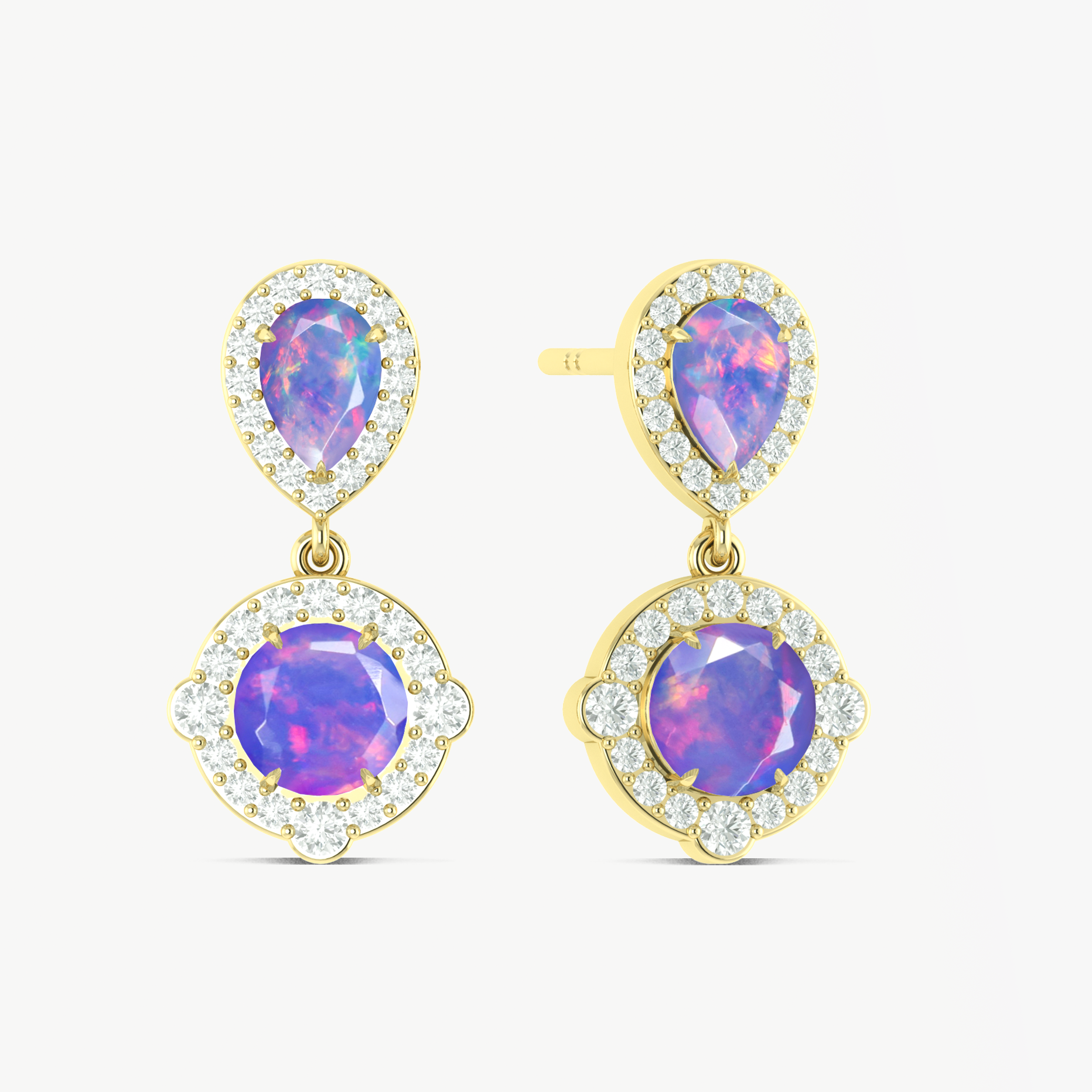 Lavender Opal Pear Round Halo Drop Earring in 925 Silver 2.4ct