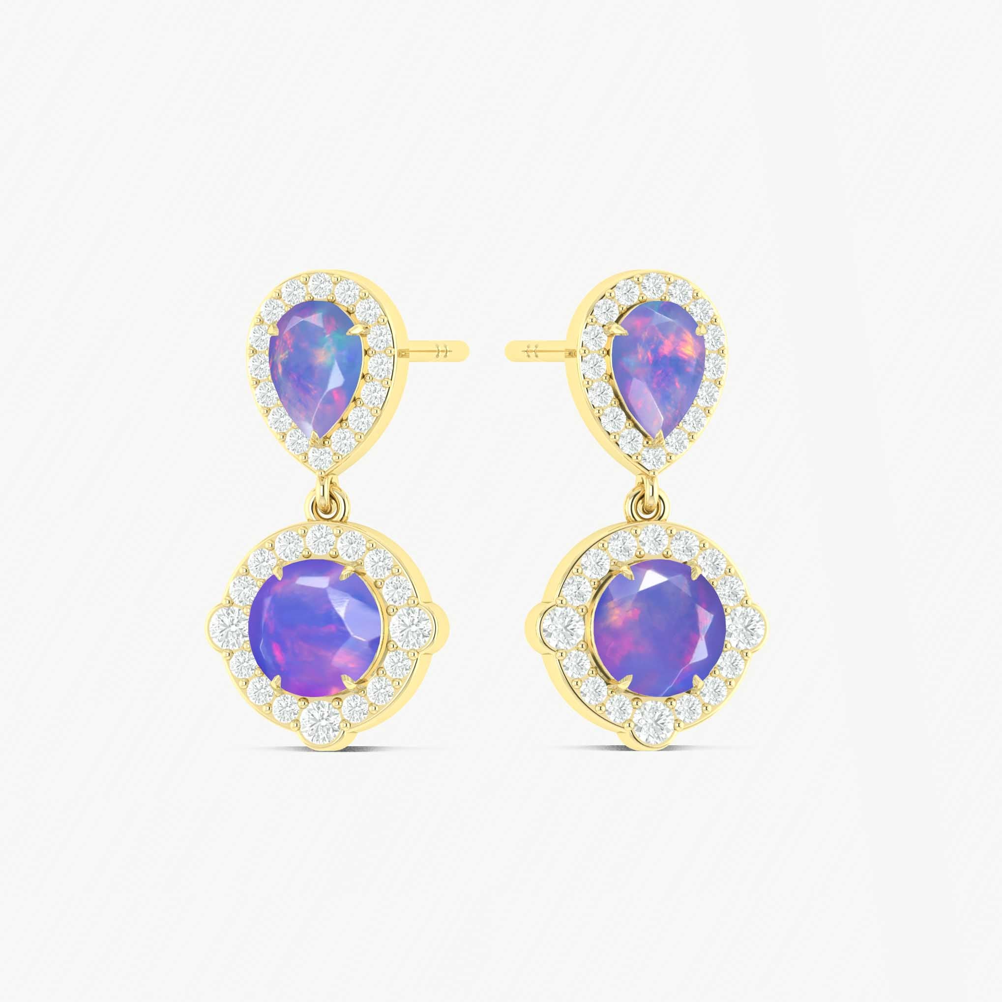 Lavender Opal Pear Round Halo Drop Earring in 925 Silver 2.4ct