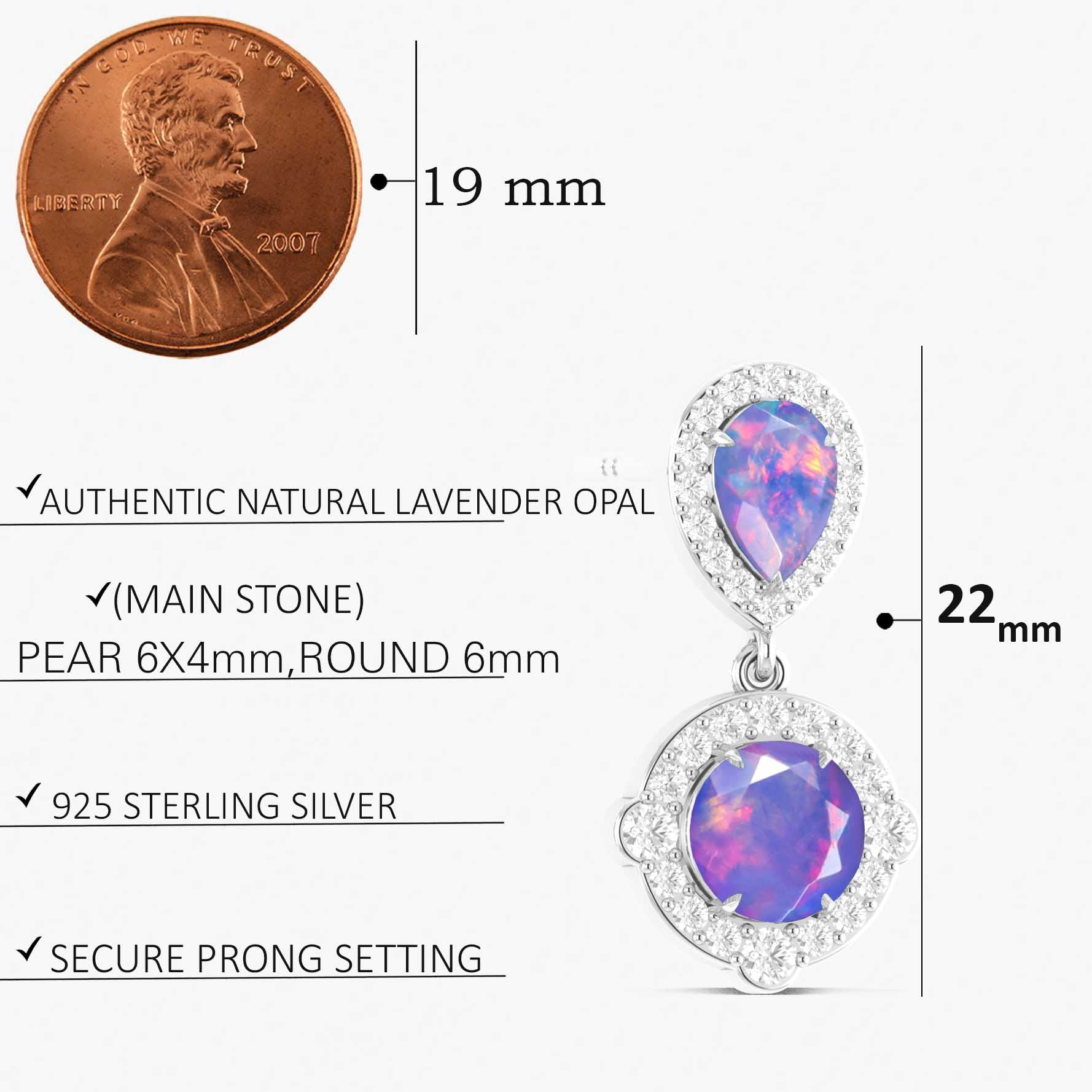 Lavender Opal Pear Round Halo Drop Earring in 925 Silver 2.4ct