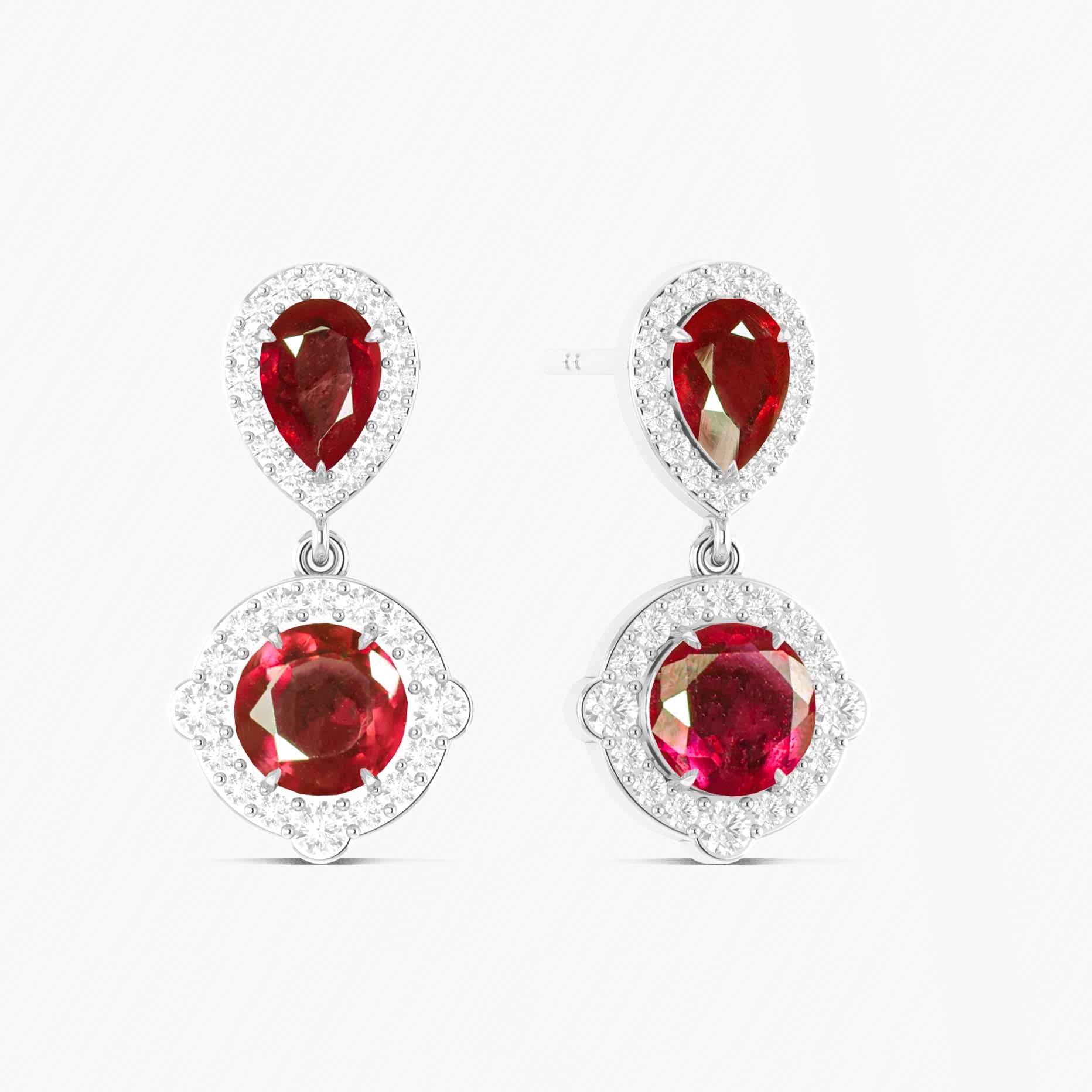 Ruby Pear Round Halo Drop Earring in 925 Silver 3ct