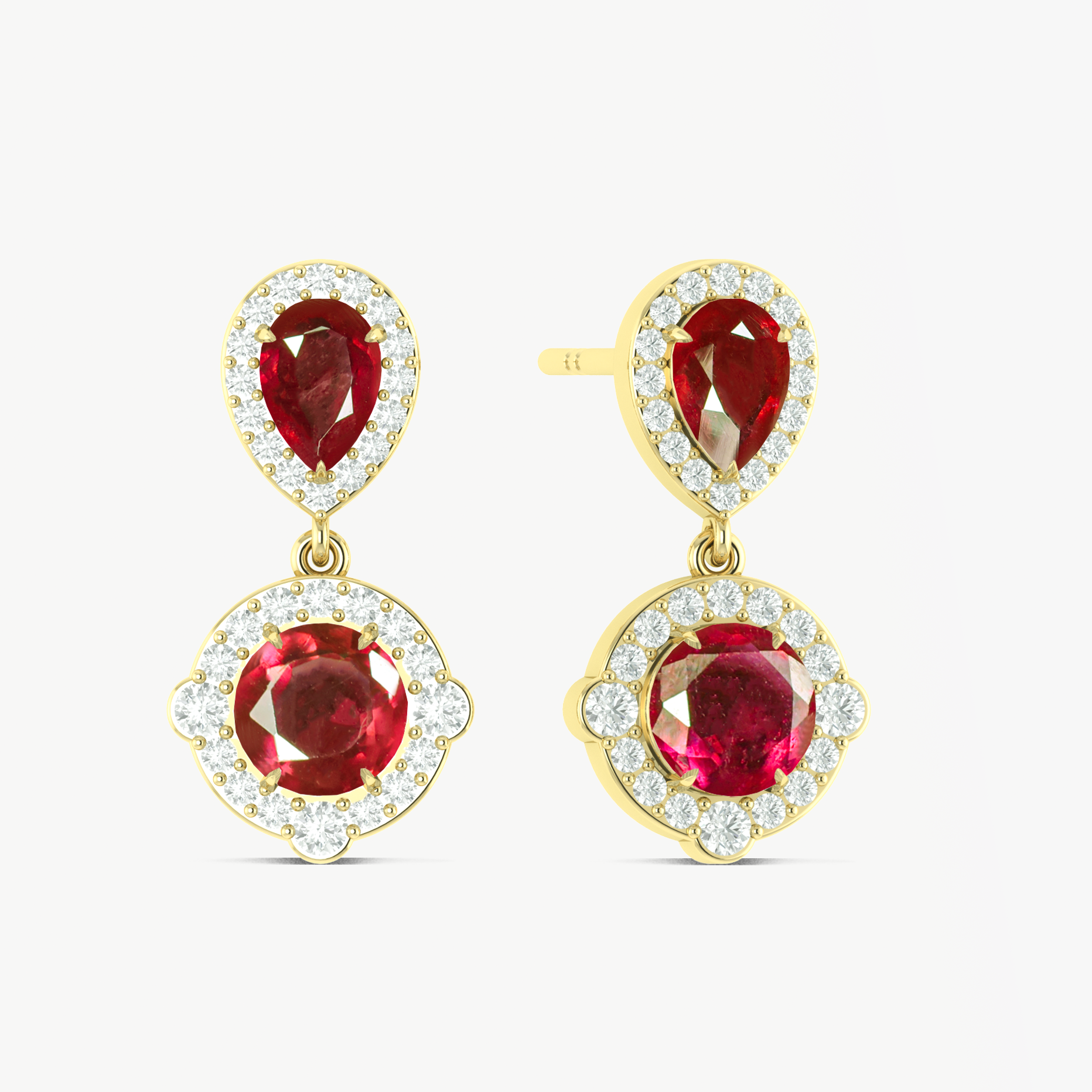 Ruby Pear Round Halo Drop Earring in 925 Silver 3ct