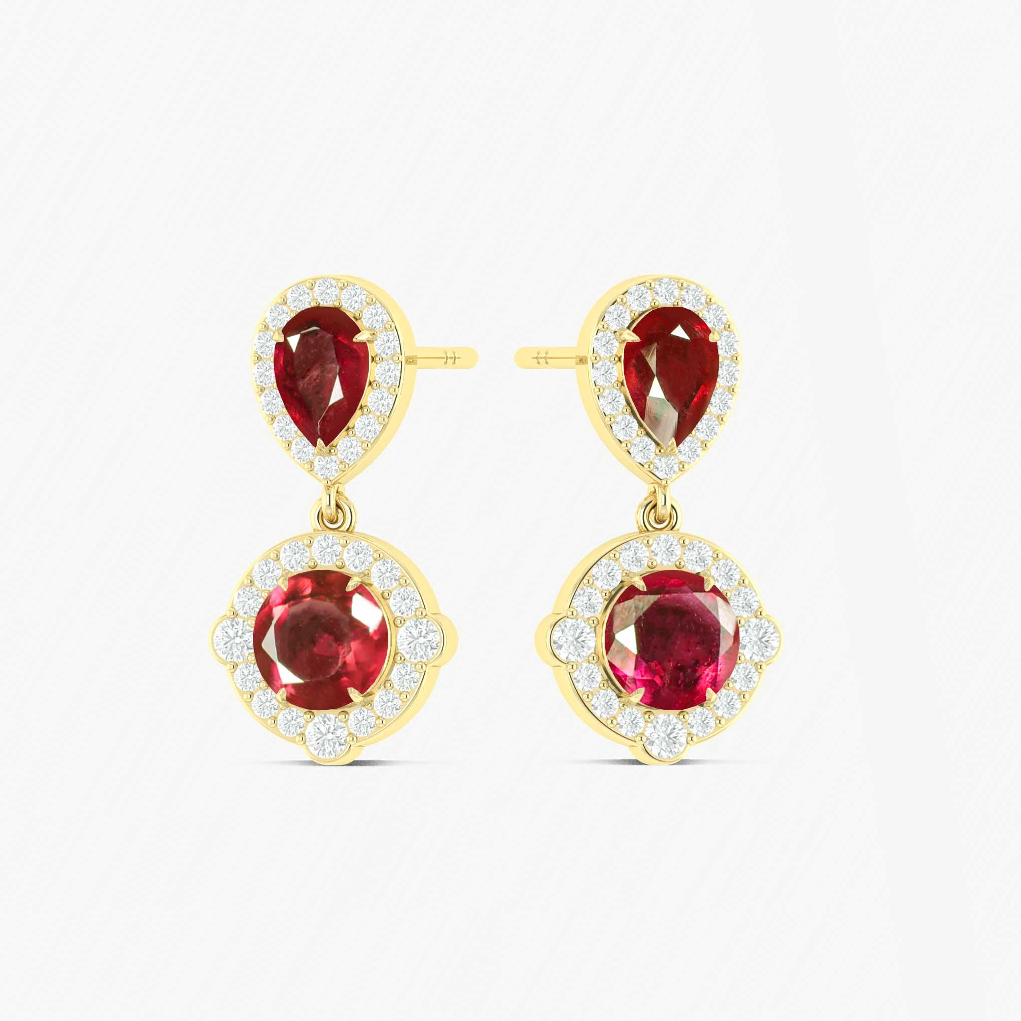Ruby Pear Round Halo Drop Earring in 925 Silver 3ct