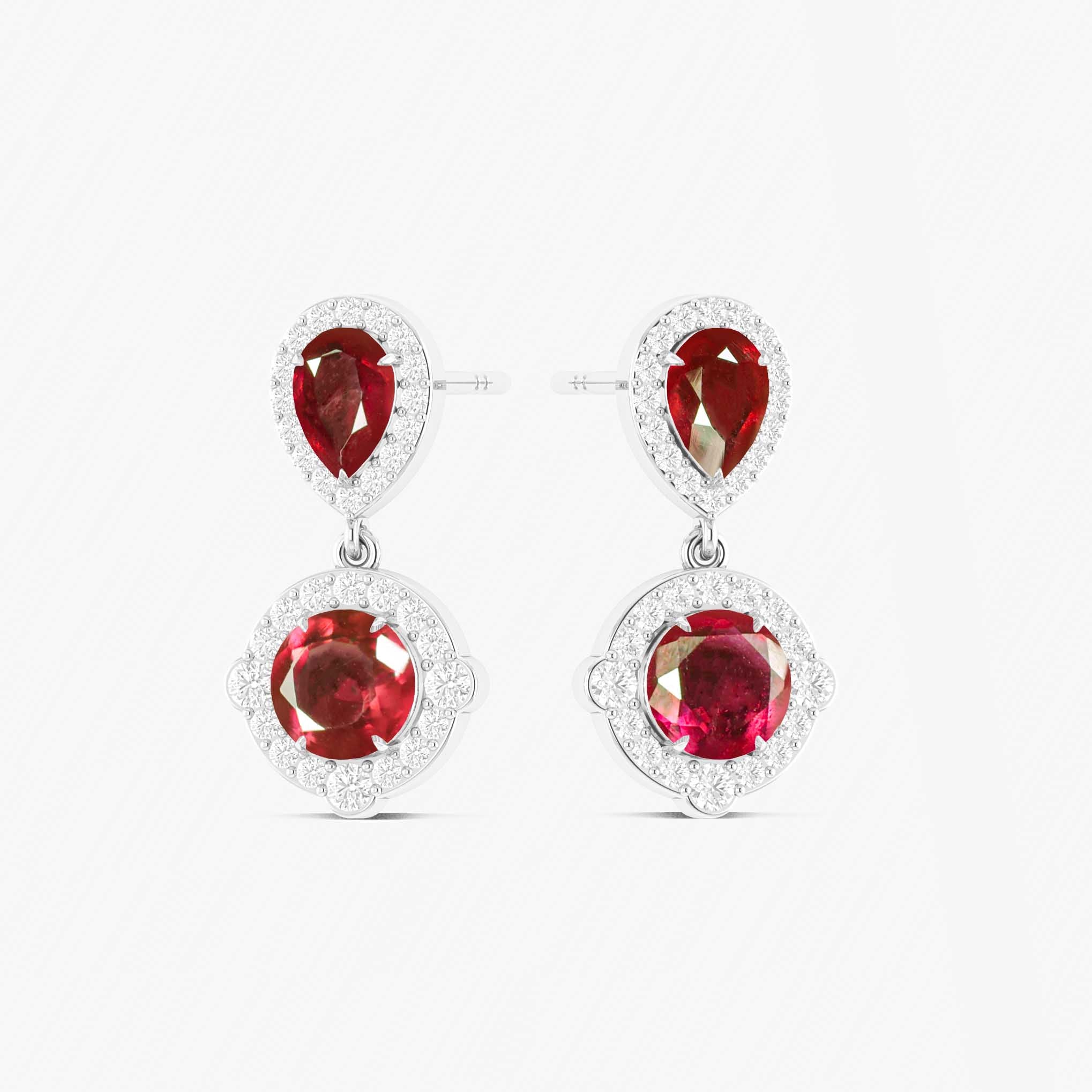 Ruby Pear Round Halo Drop Earring in 925 Silver 3ct