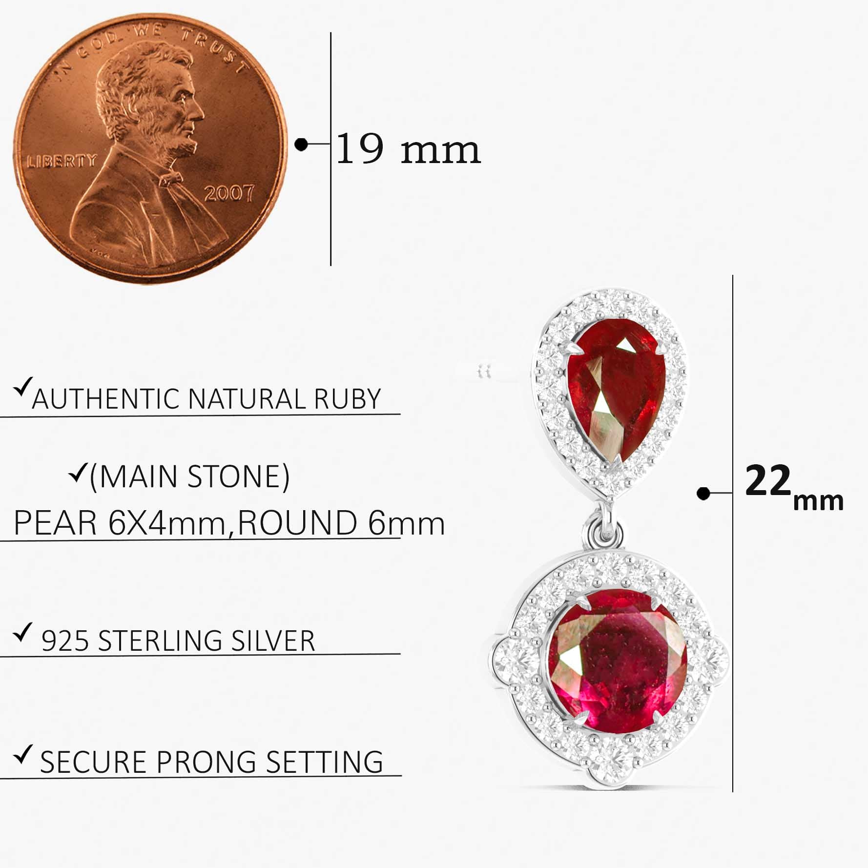 Ruby Pear Round Halo Drop Earring in 925 Silver 3ct