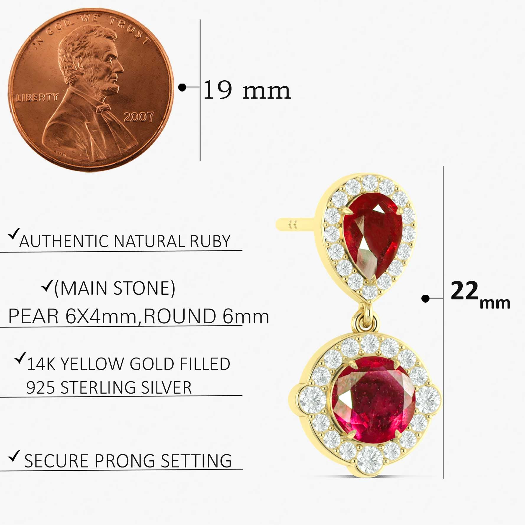 Ruby Pear Round Halo Drop Earring in 925 Silver 3ct