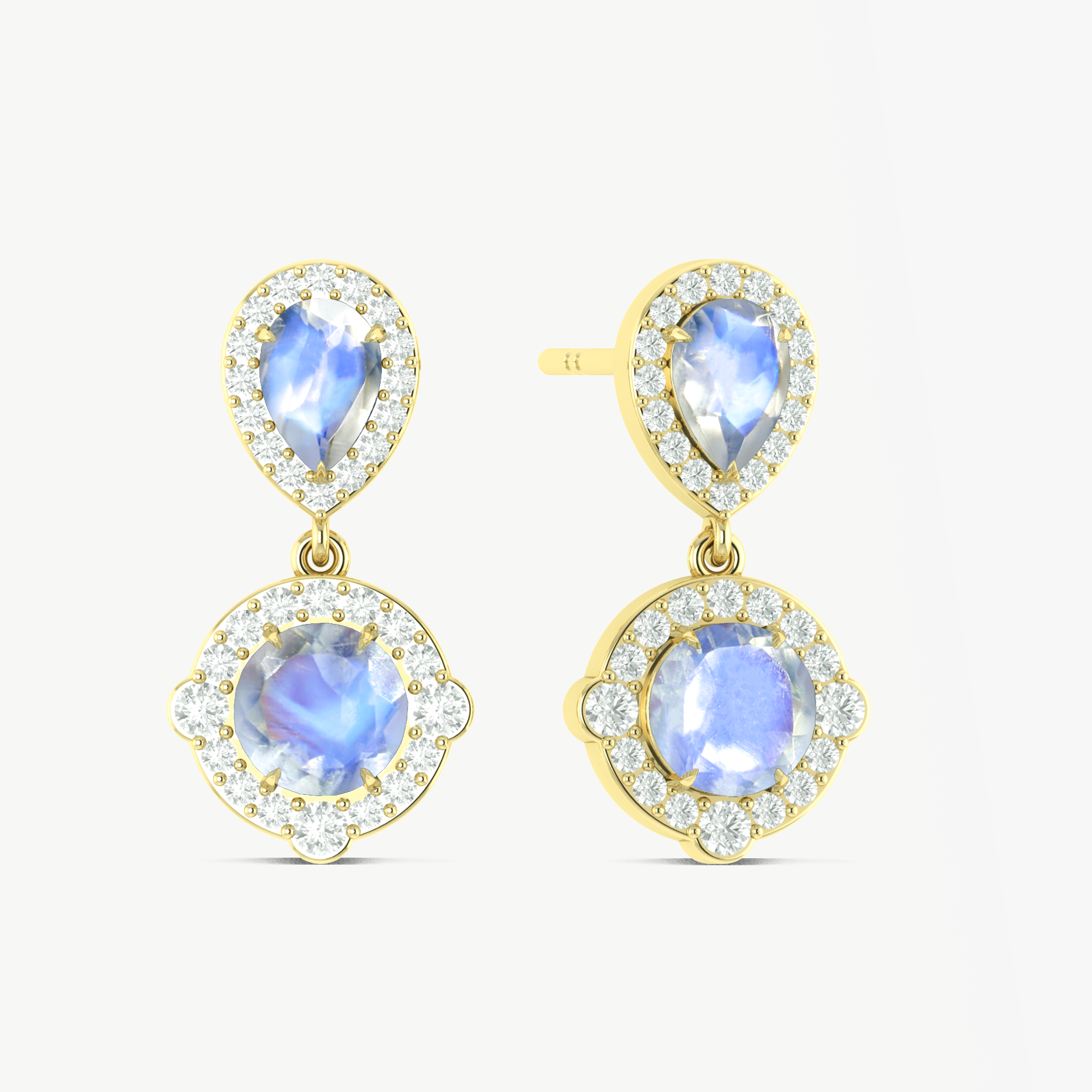 Moonstone Pear Round Halo Drop Earring in 925 Silver 3ct