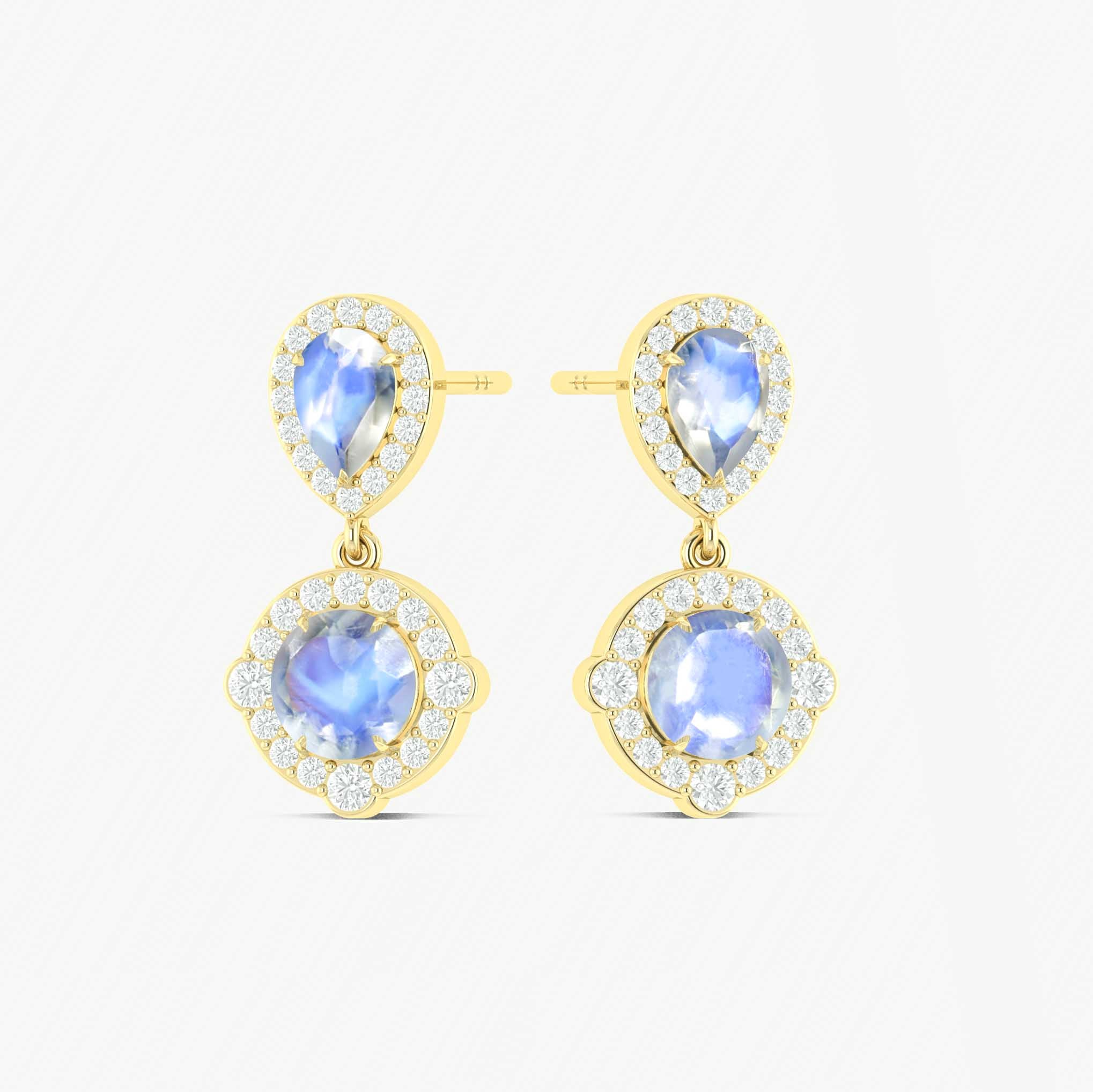 Moonstone Pear Round Halo Drop Earring in 925 Silver 3ct