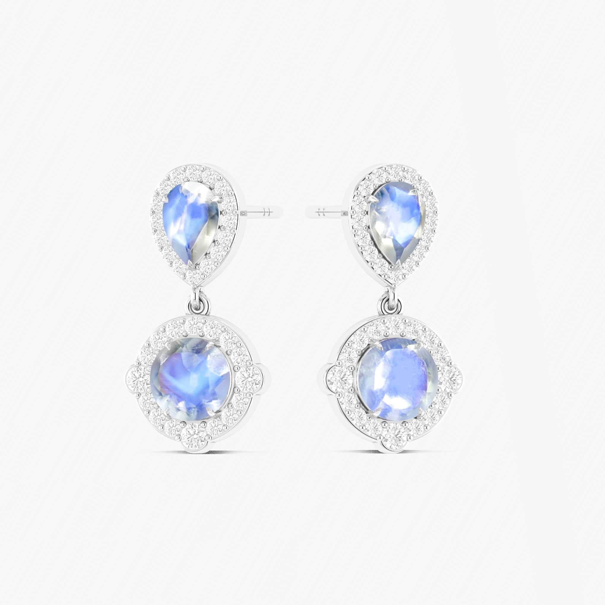 Moonstone Pear Round Halo Drop Earring in 925 Silver 3ct