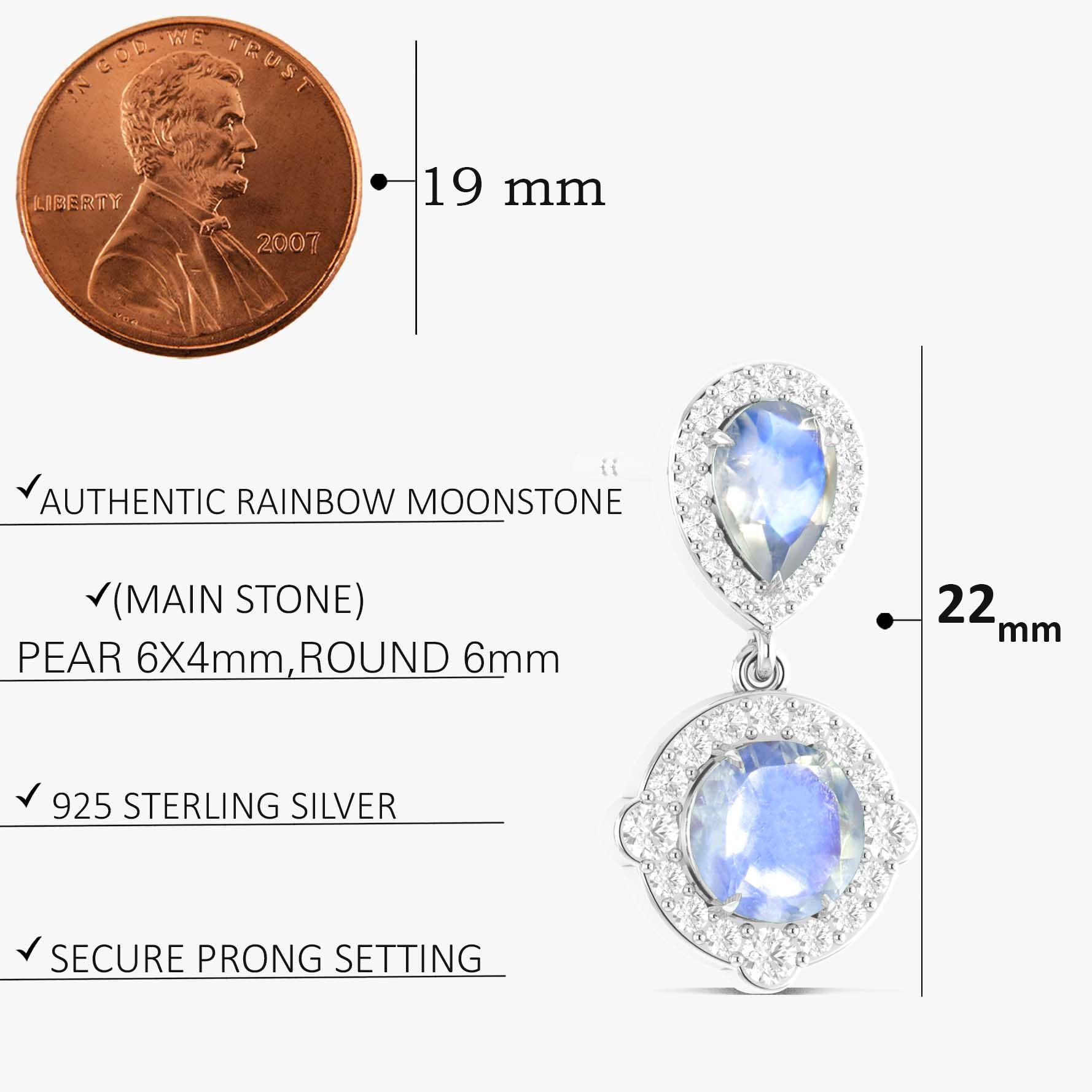Moonstone Pear Round Halo Drop Earring in 925 Silver 3ct